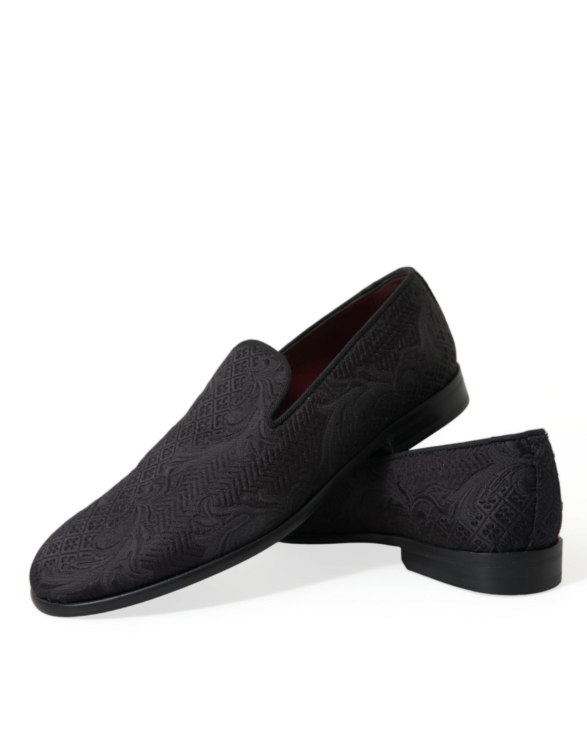 Dolce & Gabbana Schwarzer Brokat Männer Slip On Loafer Kleid Schuhe