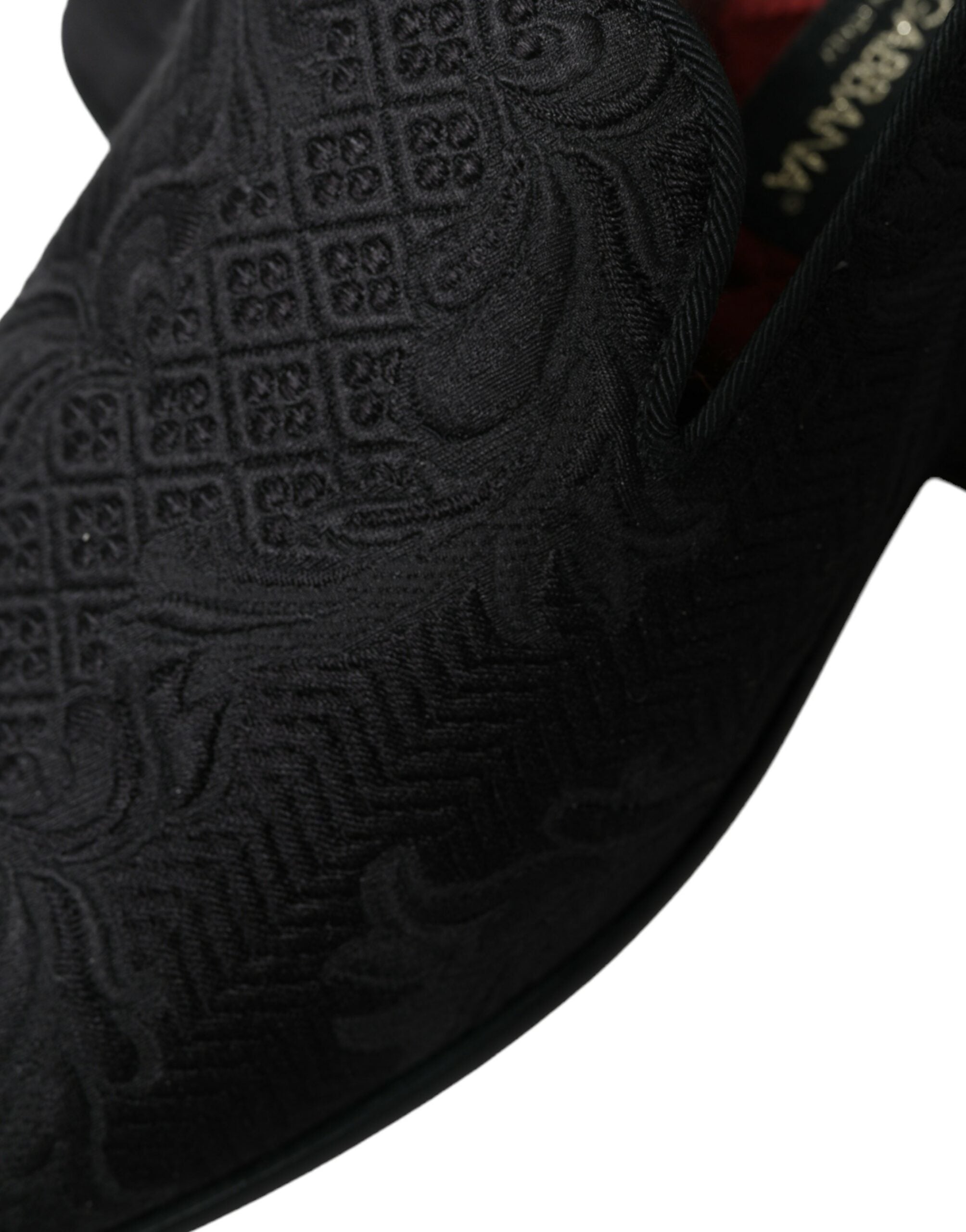Dolce & Gabbana Schwarzer Brokat Männer Slip On Loafer Kleid Schuhe