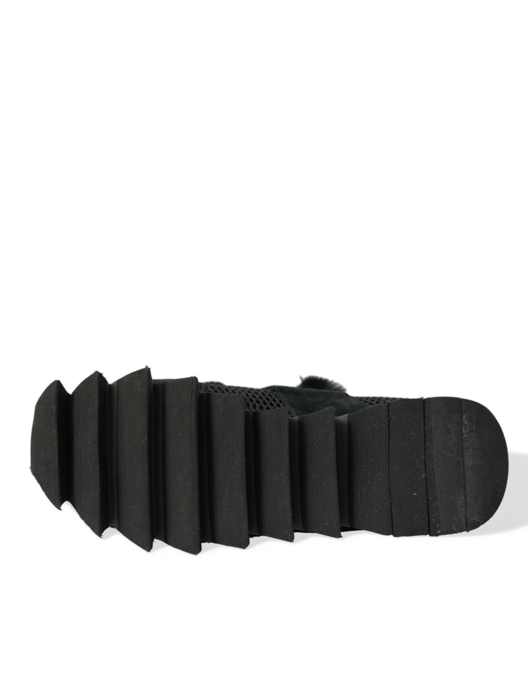 Dolce & Gabbana Schwarz Pelz verschönert Wildleder Sneakers Schuhe