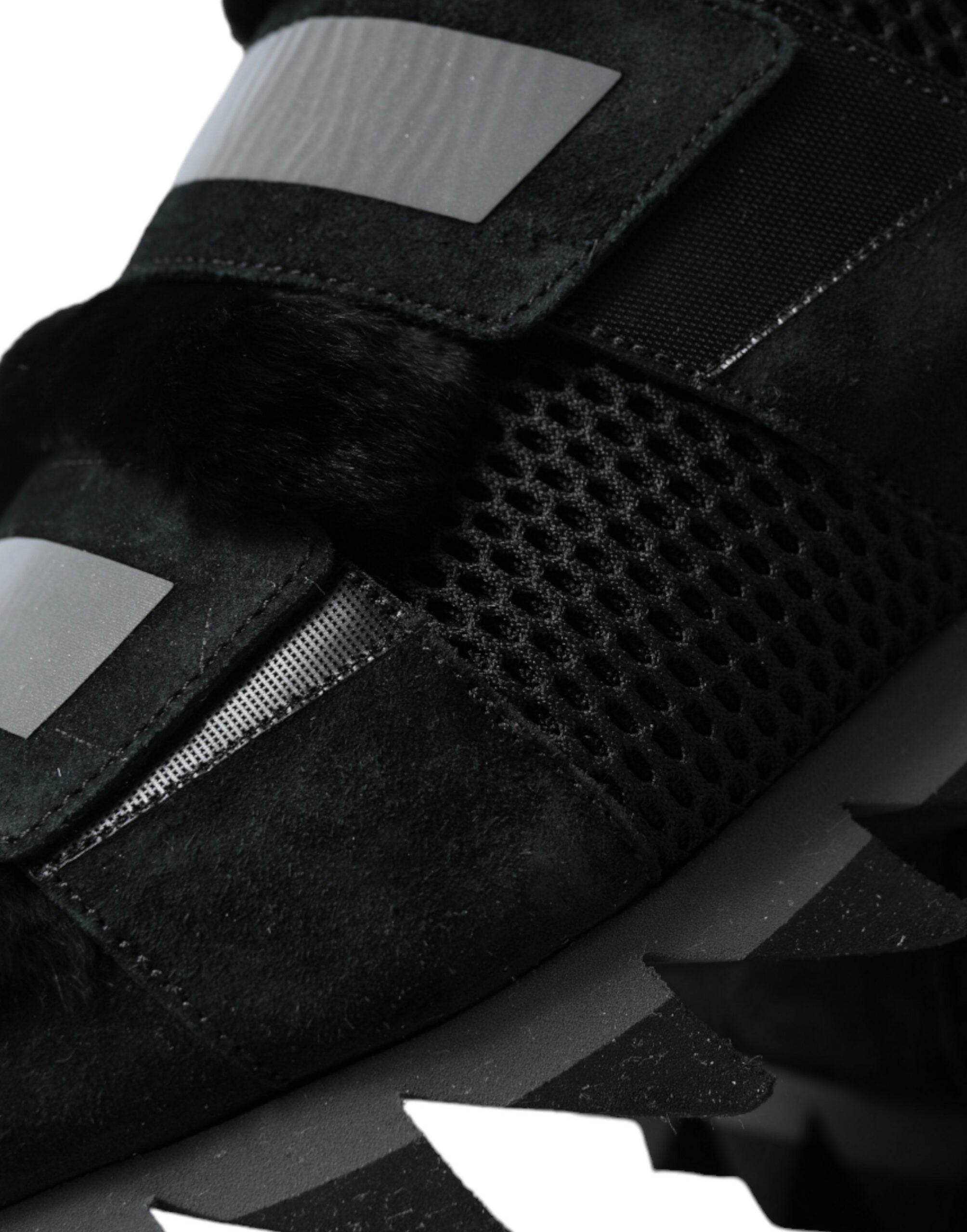 Dolce & Gabbana Schwarz Pelz verschönert Wildleder Sneakers Schuhe