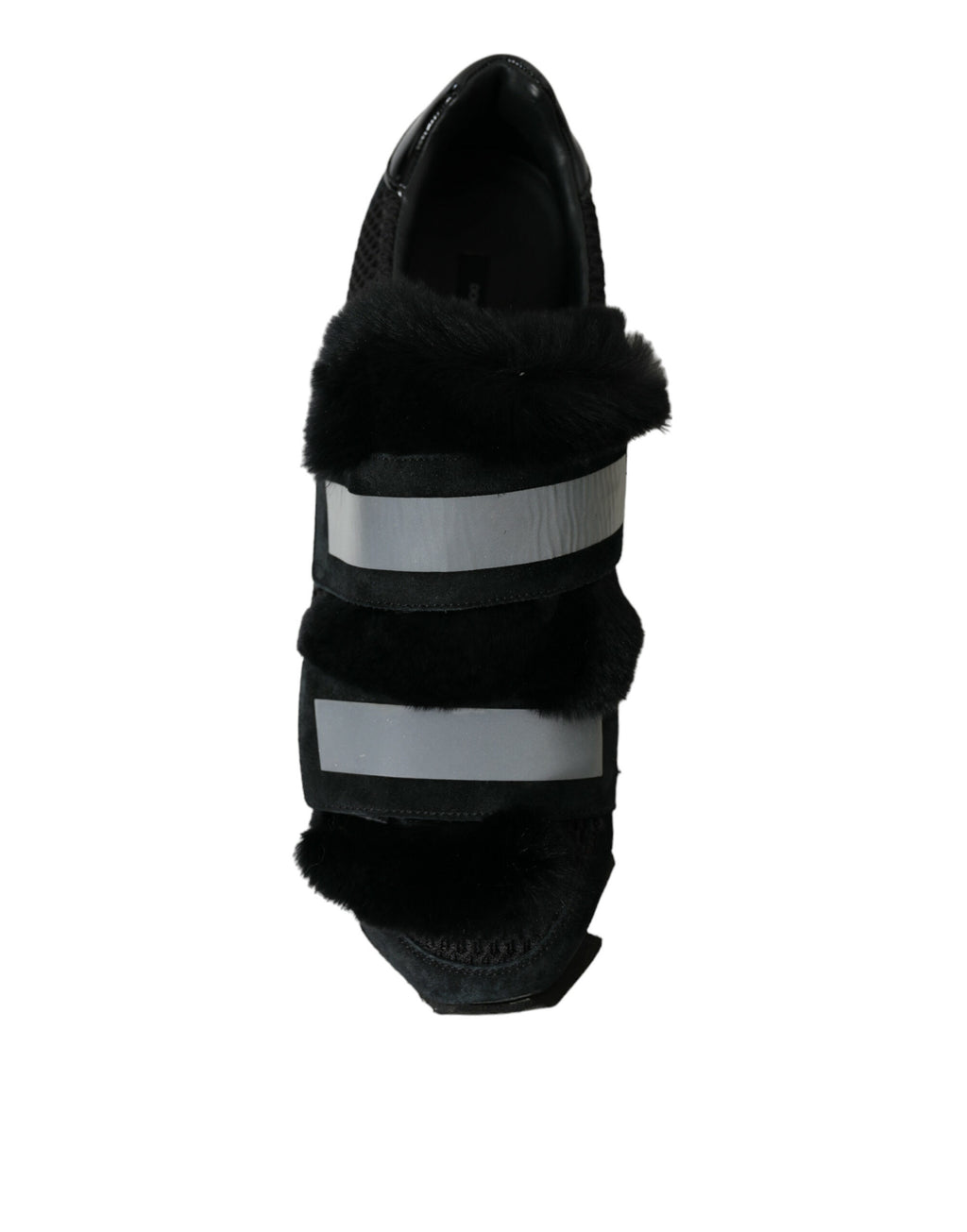 Dolce & Gabbana Schwarz Pelz verschönert Wildleder Sneakers Schuhe