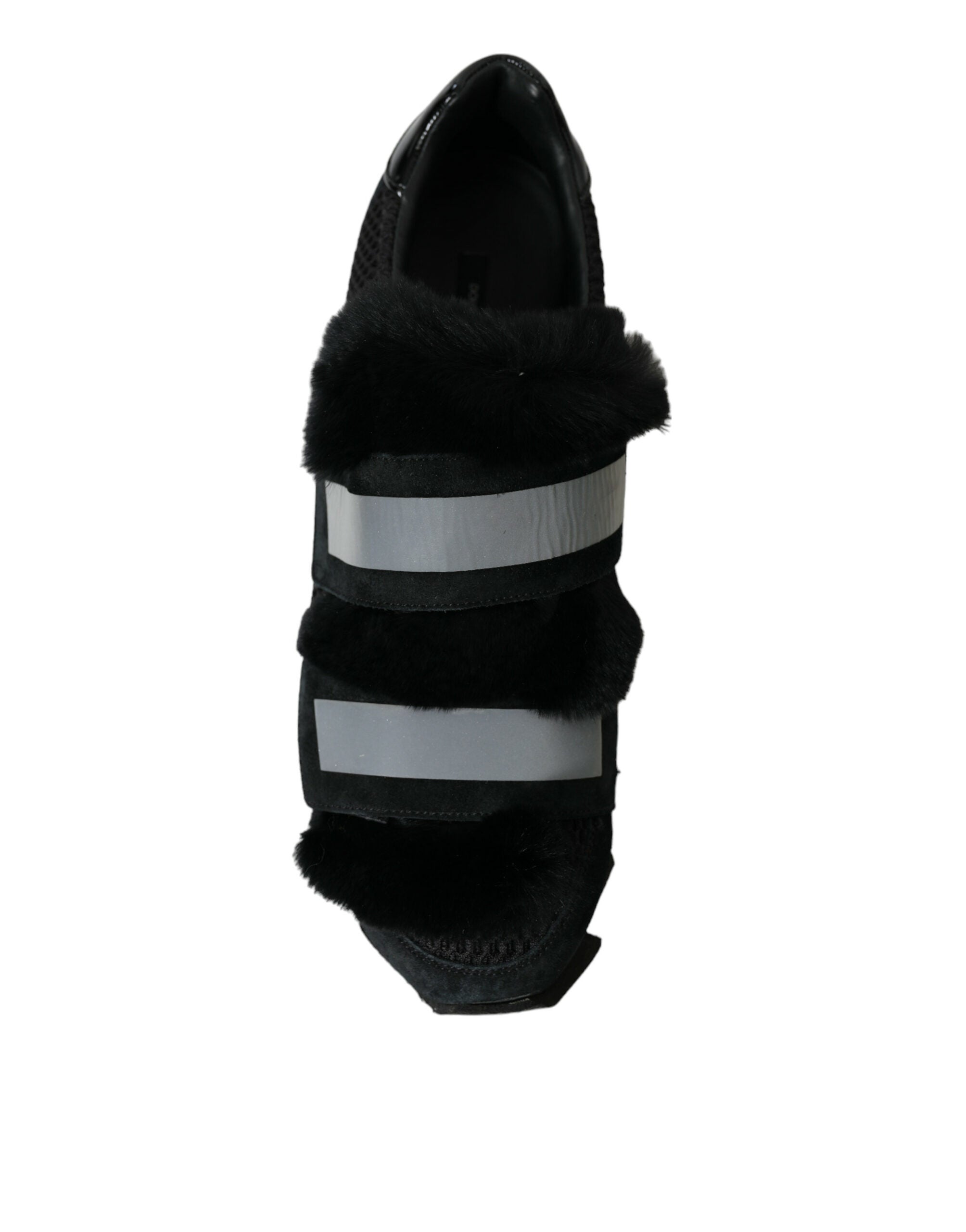 Dolce & Gabbana Schwarz Pelz verschönert Wildleder Sneakers Schuhe