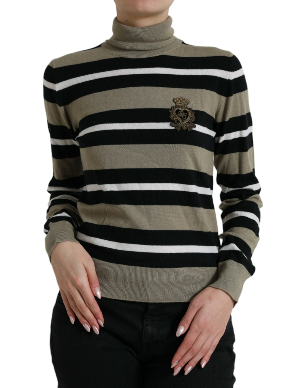Dolce & Gabbana Mehrfarbig gestreifter Pullover aus Wolle mit Logo