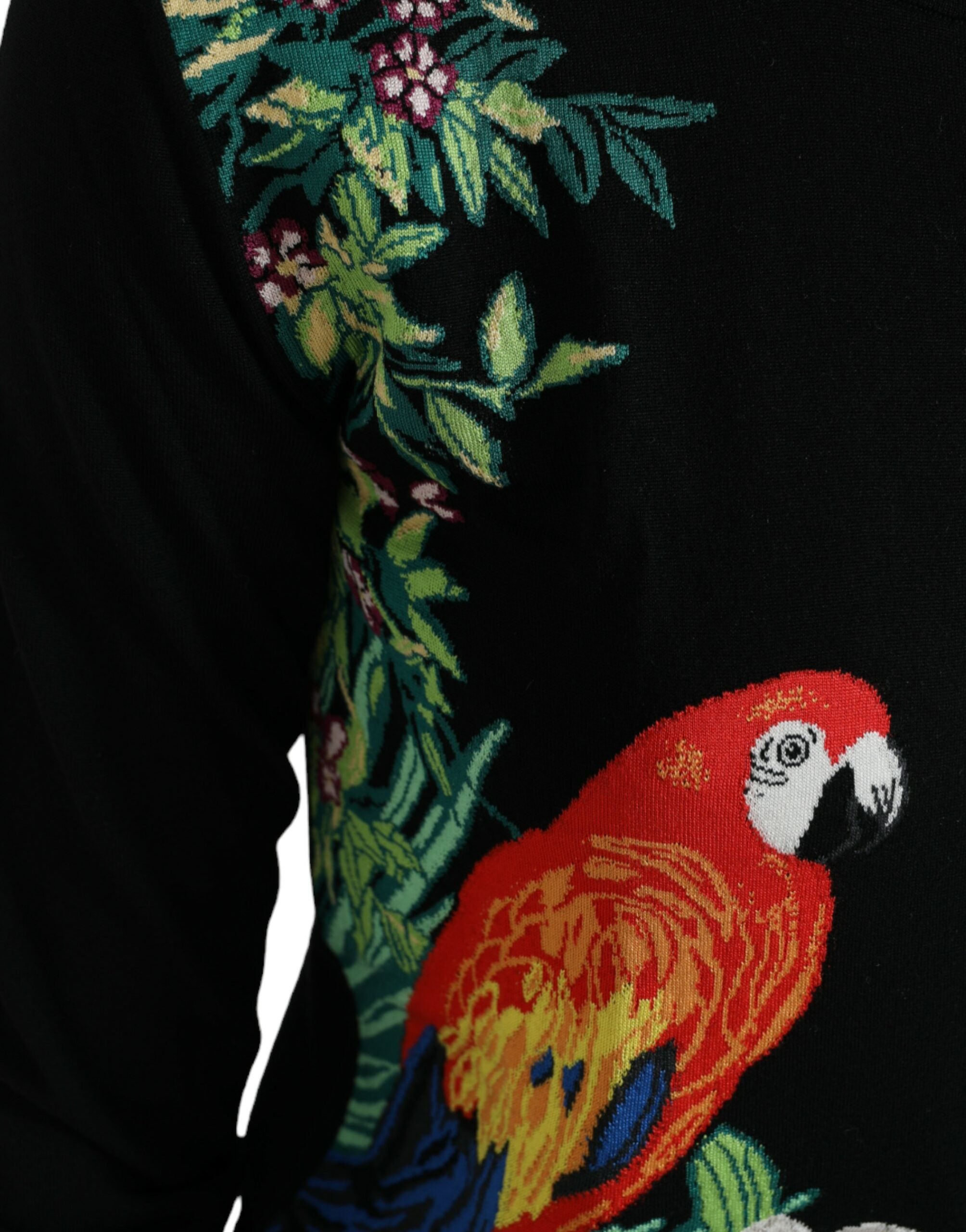 Dolce & Gabbana Schwarzer Vogel Wolle Langarm Strickjacke Pullover
