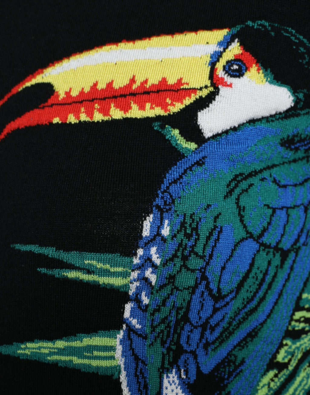 Dolce & Gabbana Schwarzer Vogel Wolle Langarm Strickjacke Pullover