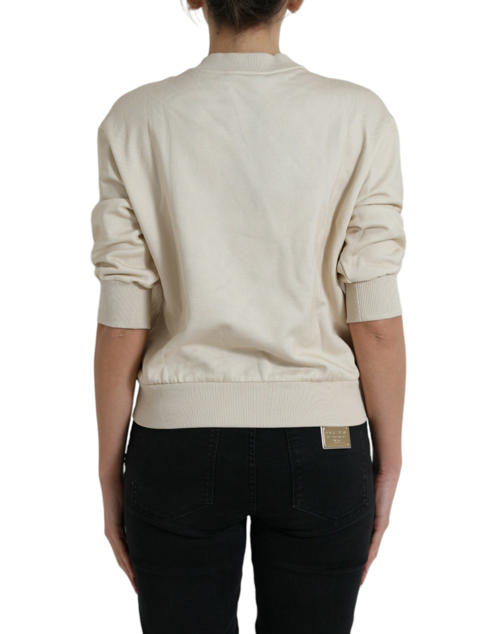 Dolce & Gabbana Beigefarbener Pullover aus bedruckter Baumwolle mit Dschungelmuster