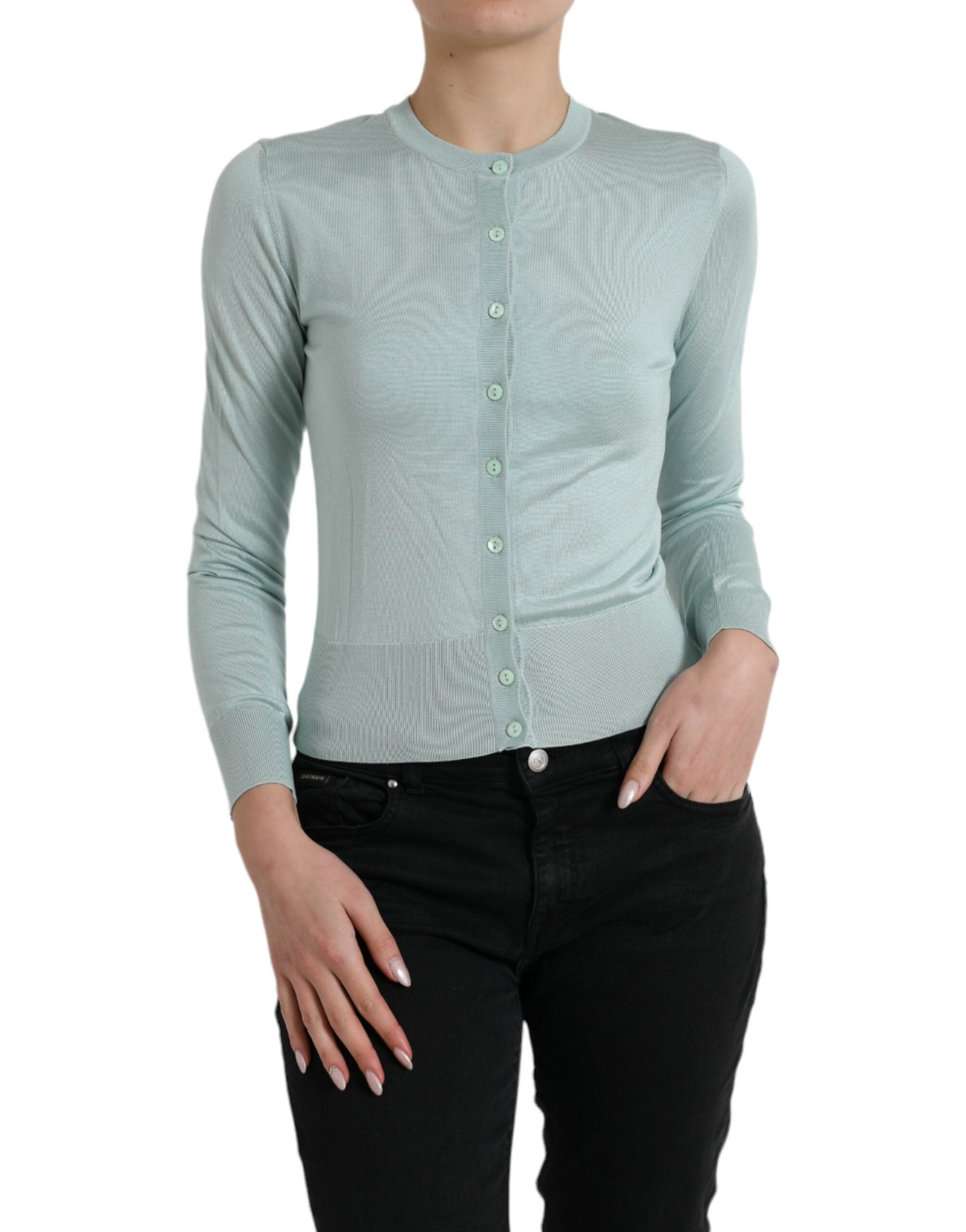 Dolce & Gabbana Hellblauer Strickpullover mit Rundhalsausschnitt aus Seide