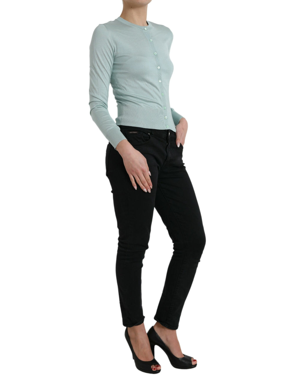 Dolce & Gabbana Hellblauer Strickpullover mit Rundhalsausschnitt aus Seide