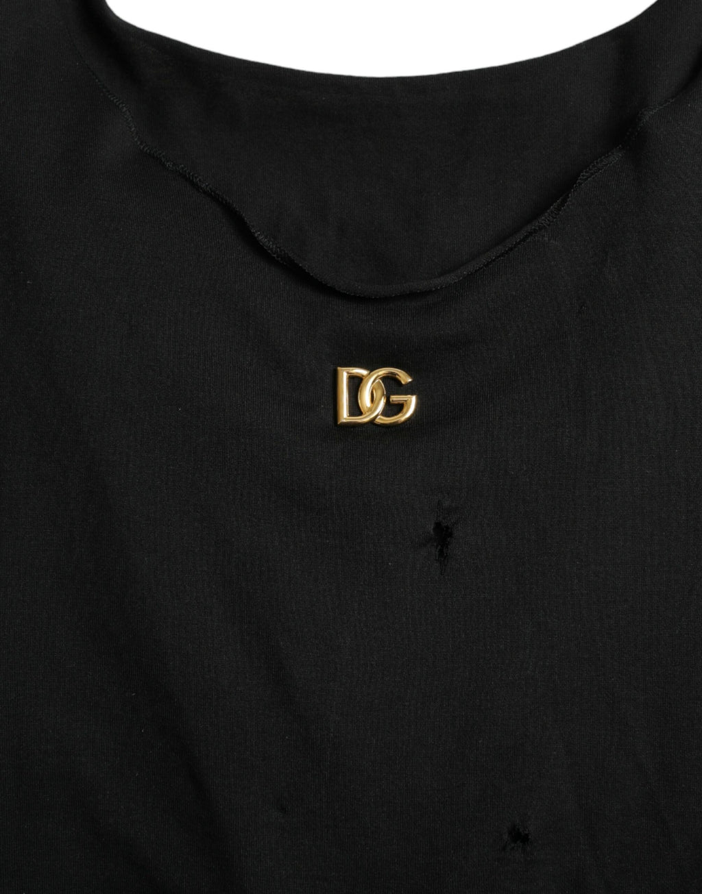 Dolce & Gabbana Schwarzes Baumwoll-Spitzen-Logo-Rundhals-Top