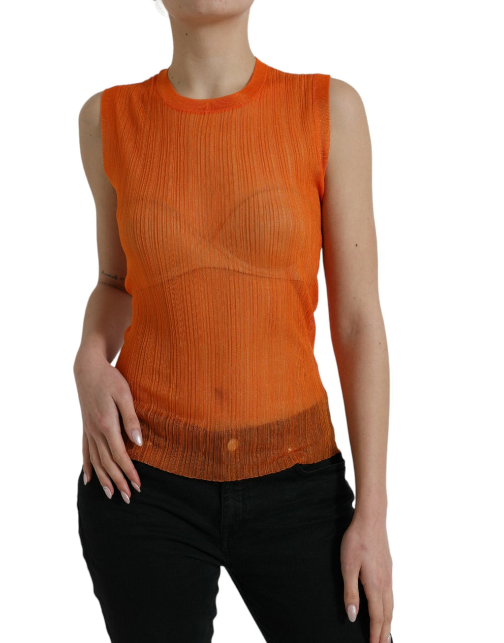 Dolce & Gabbana Orange See Through Rundhalsausschnitt Bluse Tank Top
