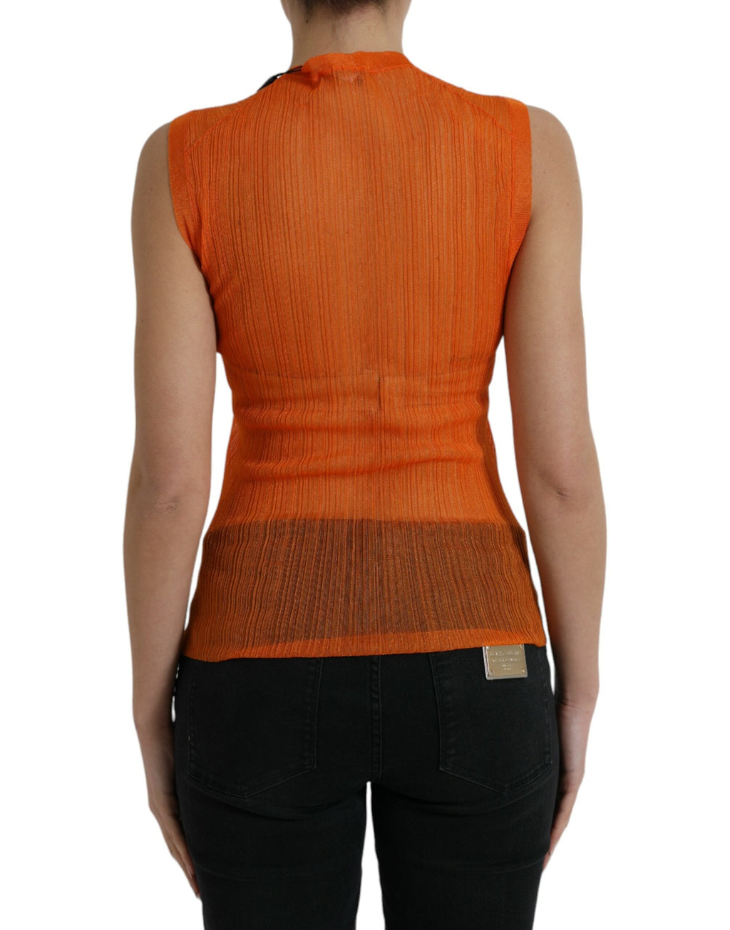 Dolce & Gabbana Orange See Through Rundhalsausschnitt Bluse Tank Top