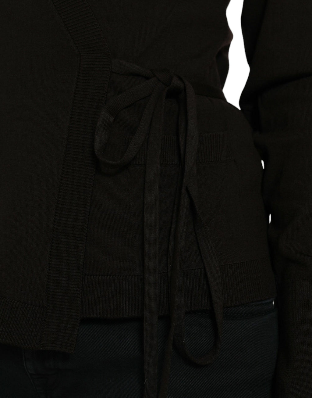 Dolce & Gabbana Schwarzer Wollpullover mit V-Ausschnitt und gekreuztem Kragen