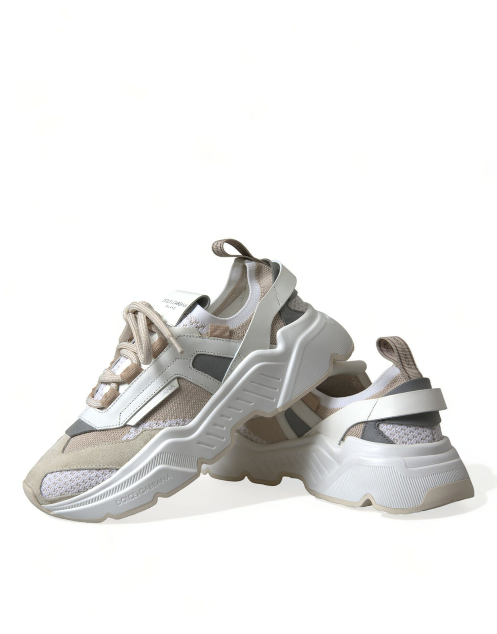 Dolce & Gabbana Beige Weiß Daymaster Low Top Leder Turnschuhe Schuhe