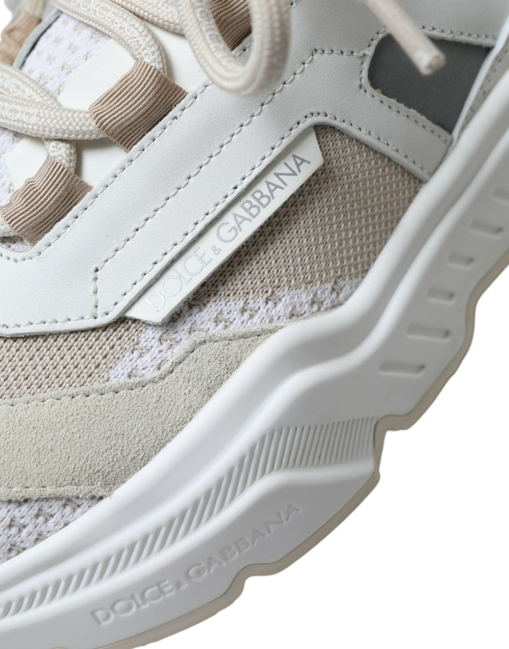Dolce & Gabbana Beige Weiß Daymaster Low Top Leder Turnschuhe Schuhe