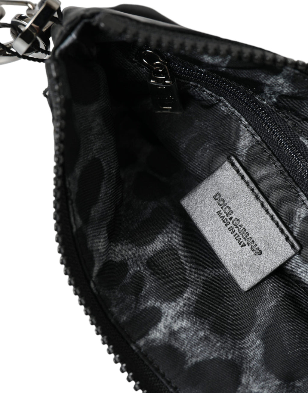Dolce & Gabbana Schwarzes Nylon Logo Plaque Schlüsselanhänger Tasche Clutch