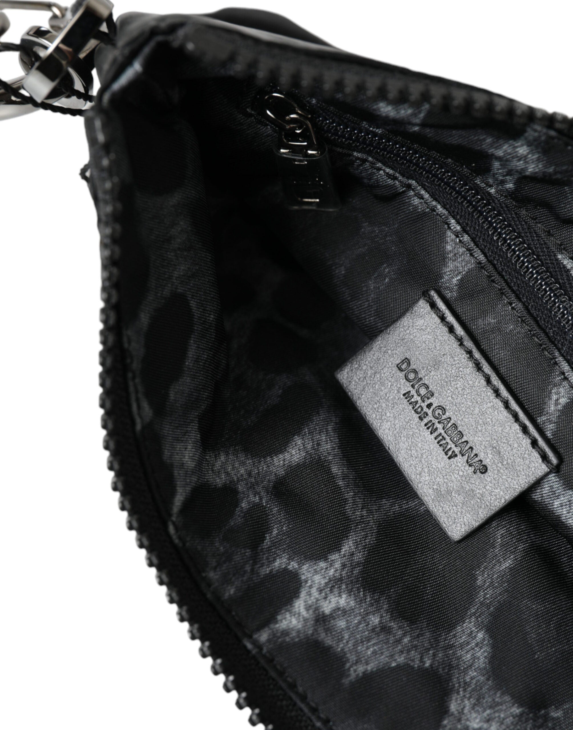 Dolce & Gabbana Schwarzes Nylon Logo Plaque Schlüsselanhänger Tasche Clutch