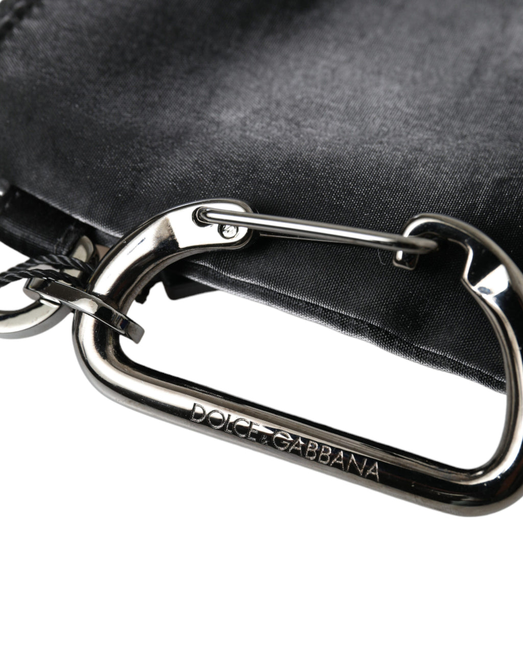 Dolce & Gabbana Schwarzes Nylon Logo Plaque Schlüsselanhänger Tasche Clutch
