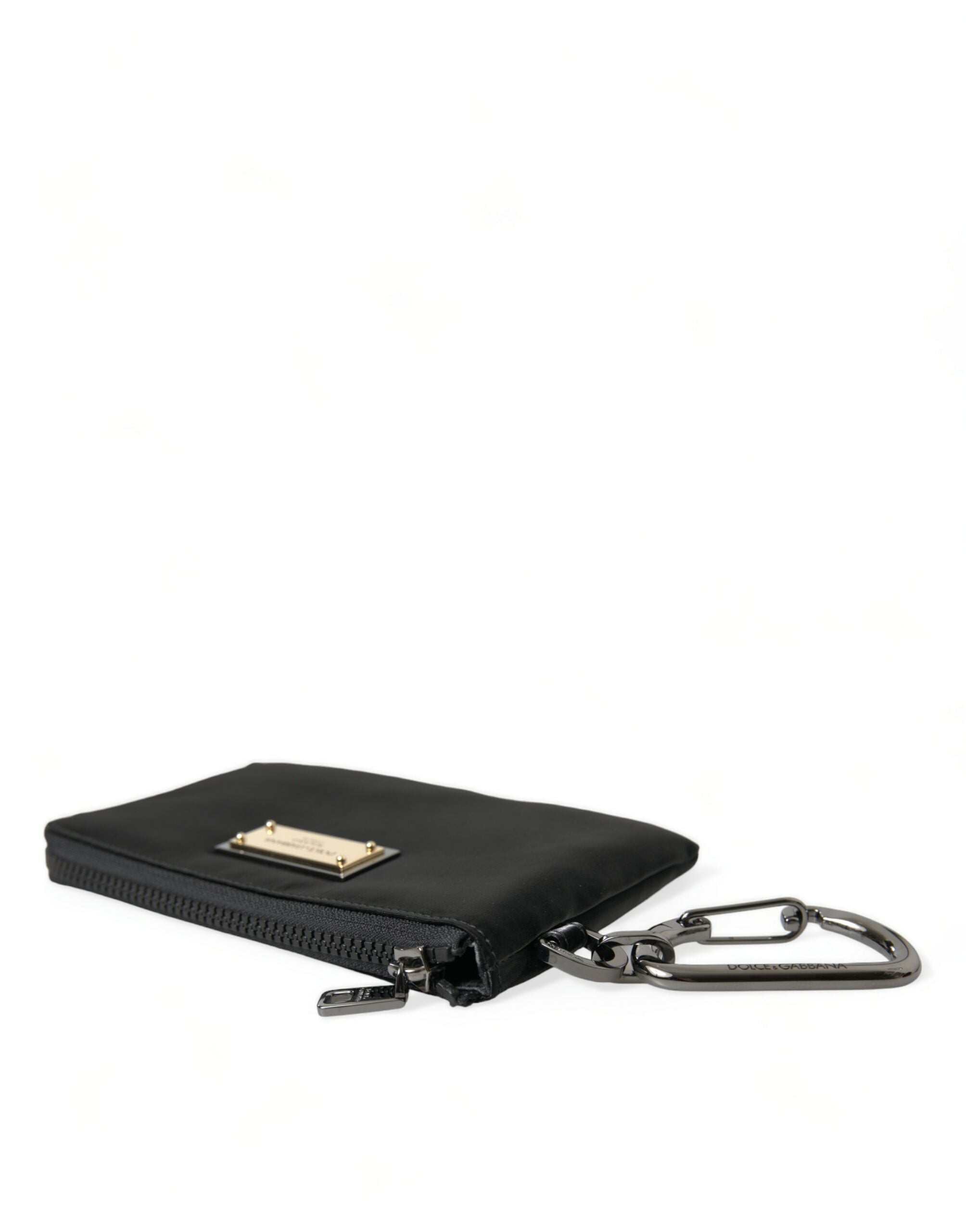 Dolce & Gabbana Schwarzes Nylon Logo Plaque Schlüsselanhänger Tasche Clutch