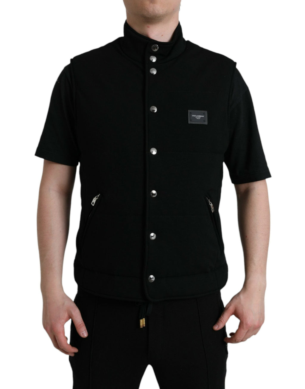 Dolce & Gabbana Schwarze Viskose Weste mit Knöpfen Logo Jacke