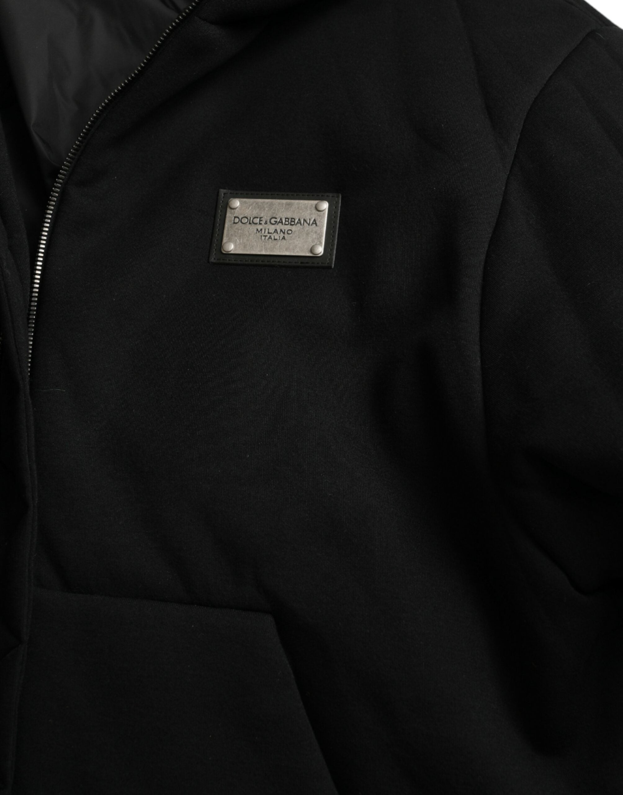 Dolce & Gabbana Schwarze Bomberjacke mit Logo-Kapuze aus Baumwolle