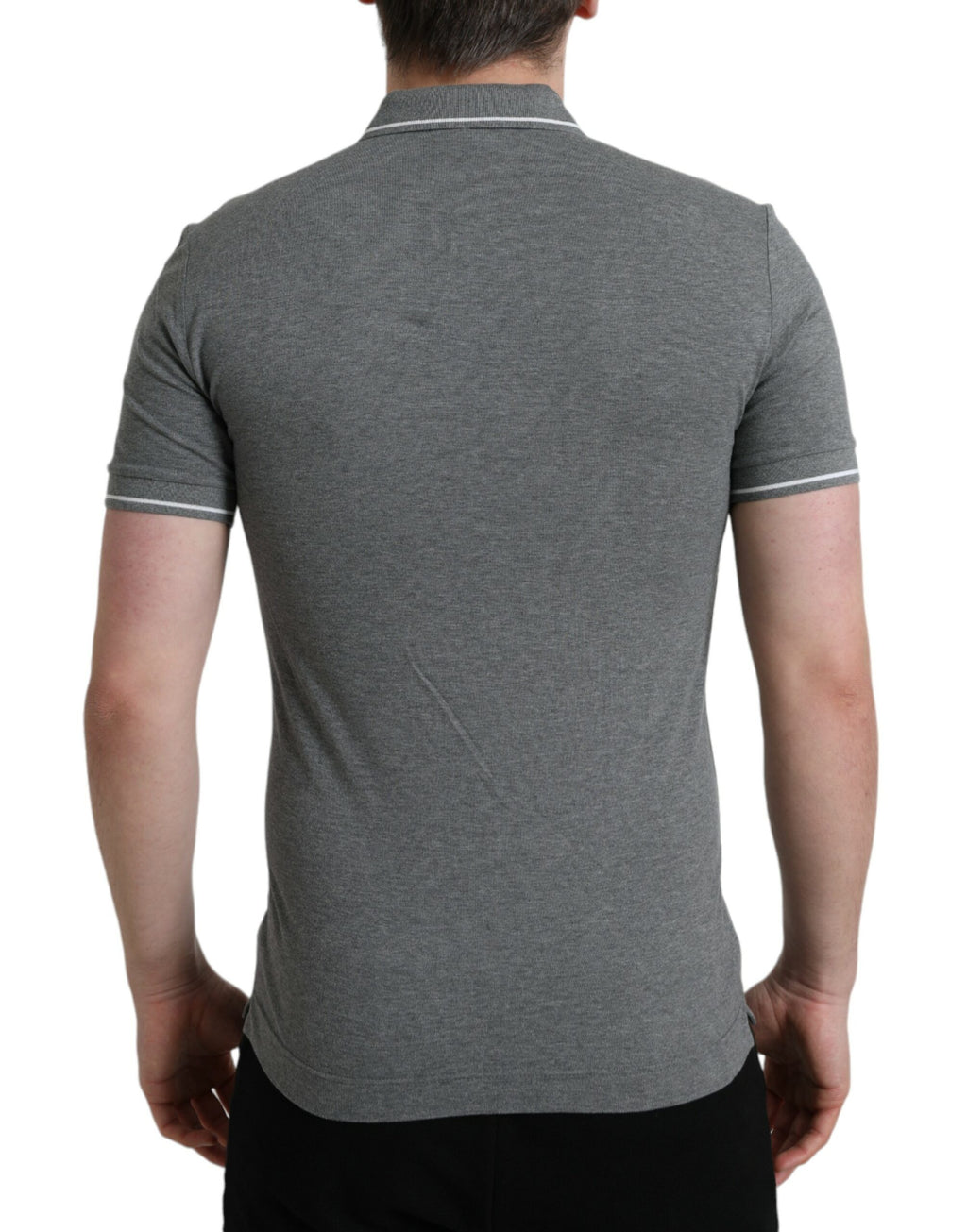 Dolce & Gabbana Graues Kurzarm-T-Shirt mit Kragen und Krone