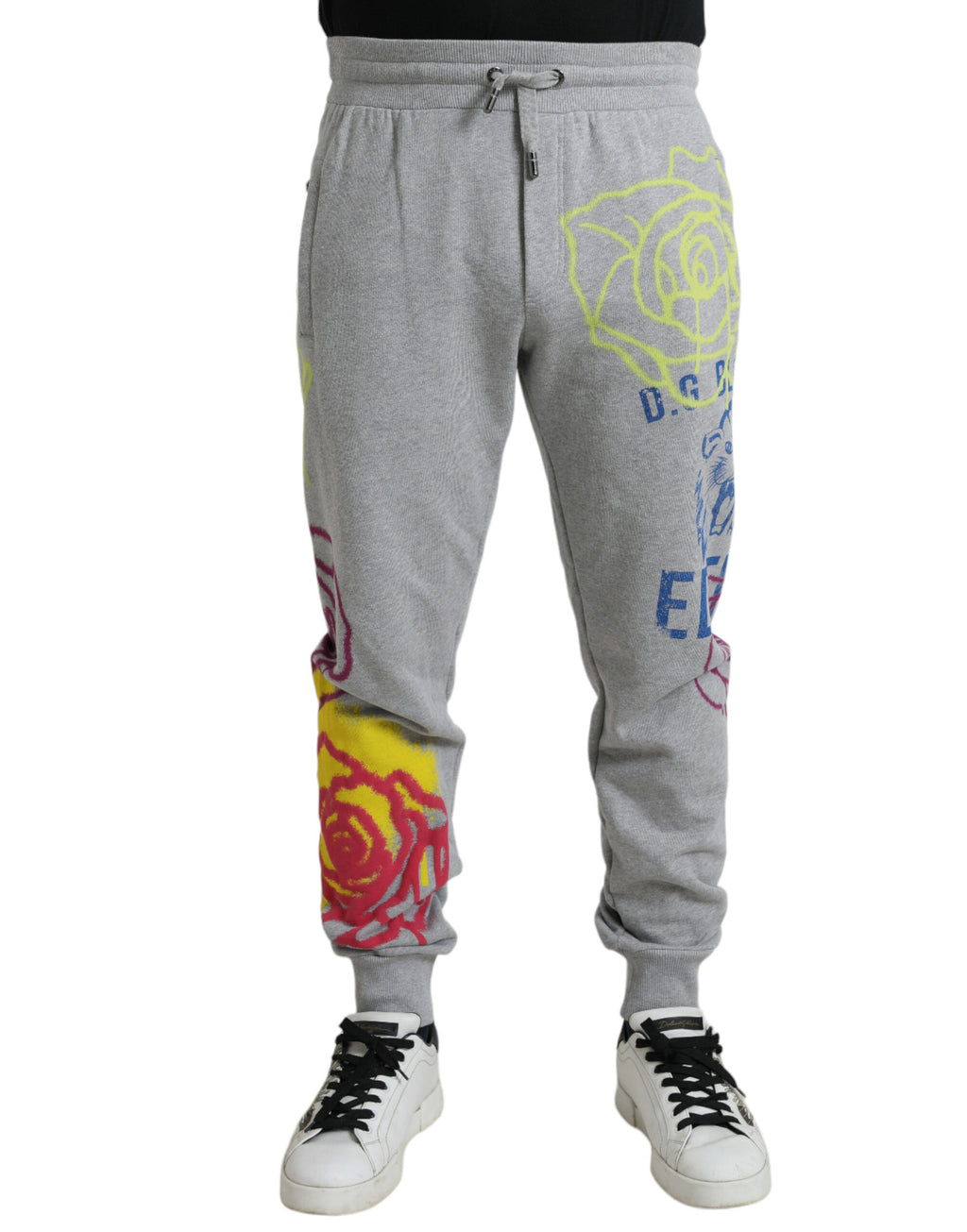 Dolce & Gabbana Graue Baumwoll-Graffiti-Sweatpants Jogger-Hose