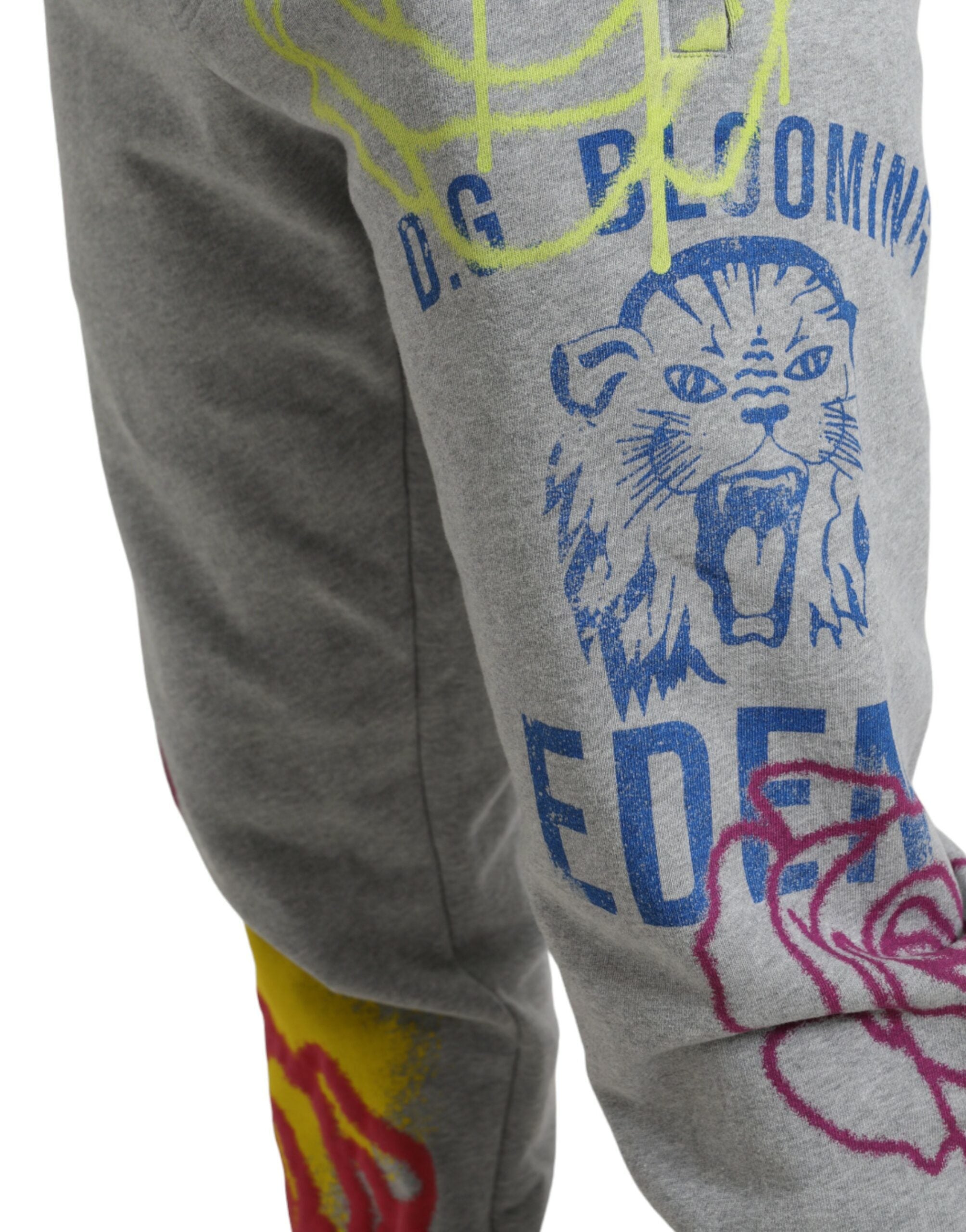 Dolce & Gabbana Graue Baumwoll-Graffiti-Sweatpants Jogger-Hose