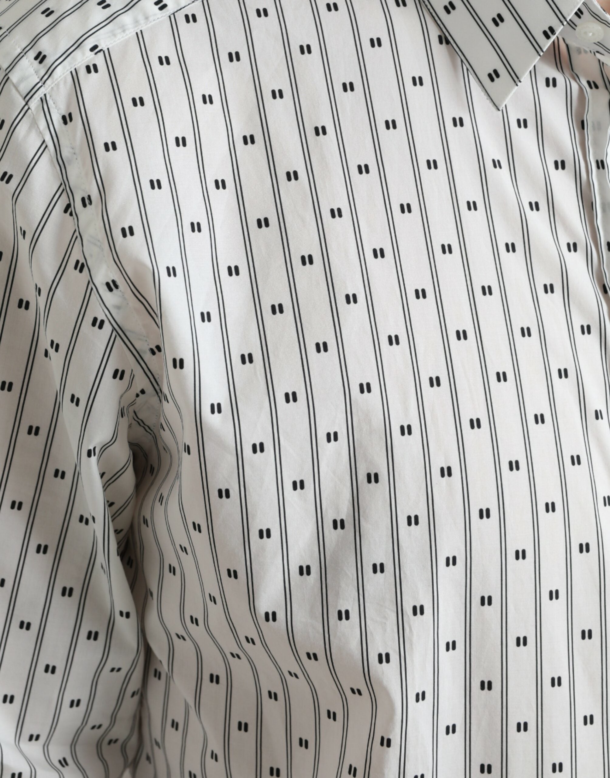 Dolce & Gabbana Weißes gemustertes Herren-Hemd GOLD Formal Dress Shirt