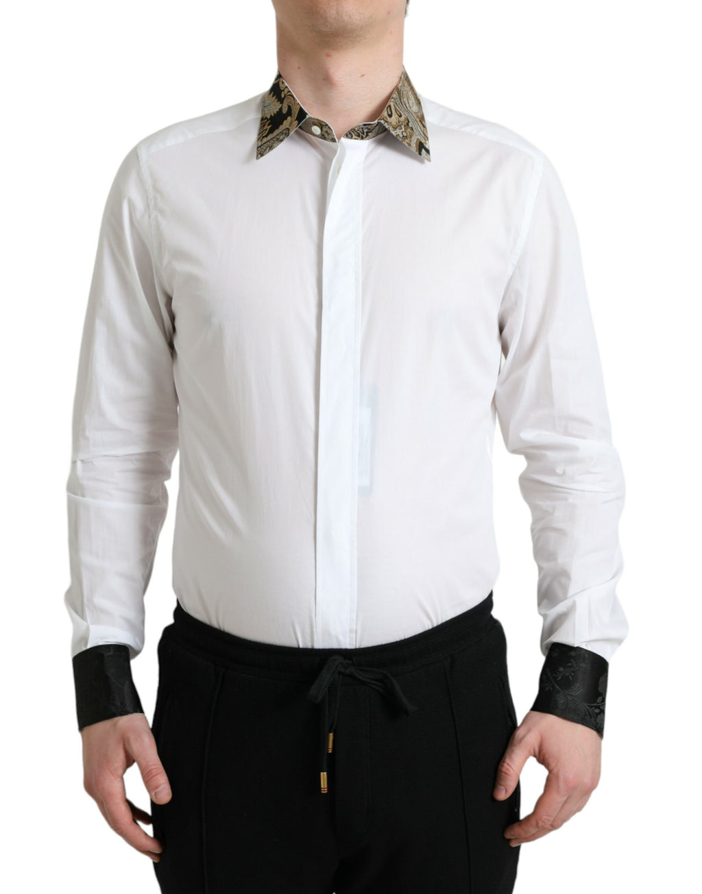 Dolce & Gabbana Weißes Jacquard-Baumwollhemd GOLD Formal Dress Shirt