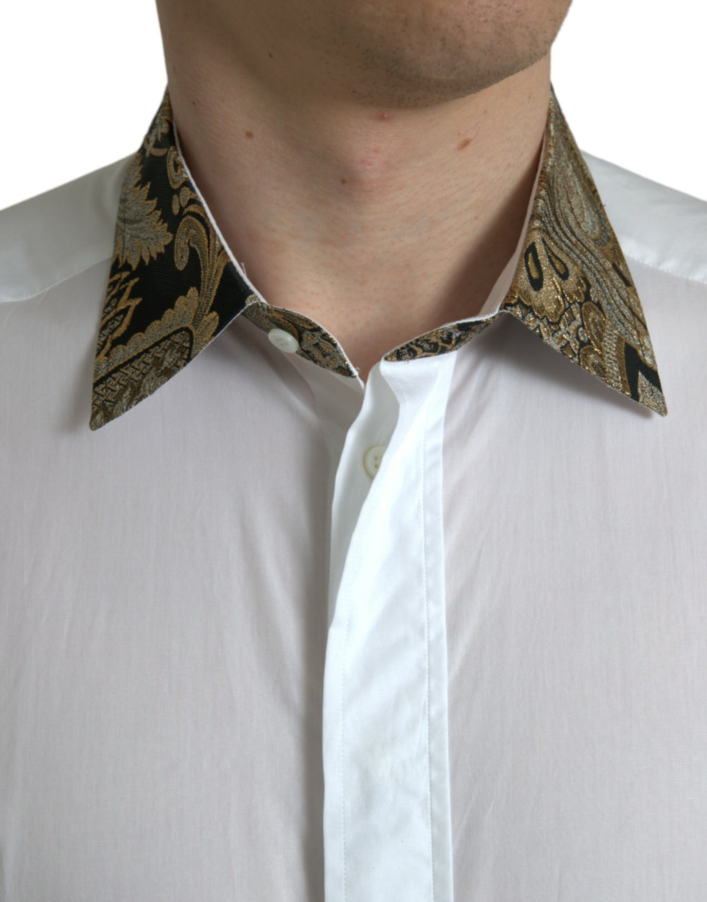 Dolce & Gabbana Weißes Jacquard-Baumwollhemd GOLD Formal Dress Shirt