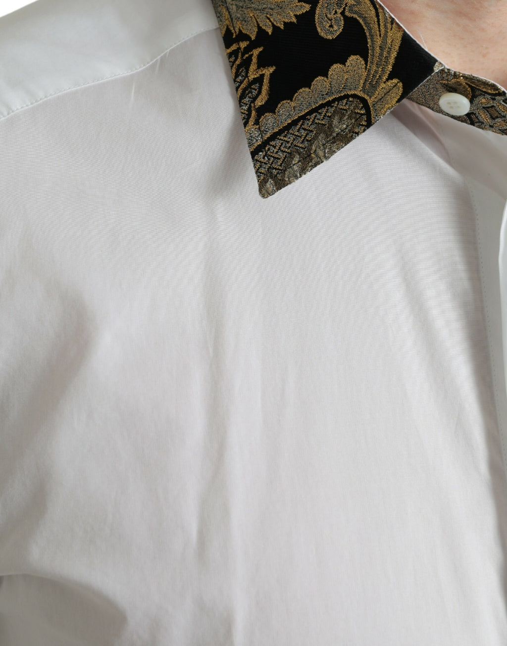 Dolce & Gabbana Weißes Jacquard-Baumwollhemd GOLD Formal Dress Shirt
