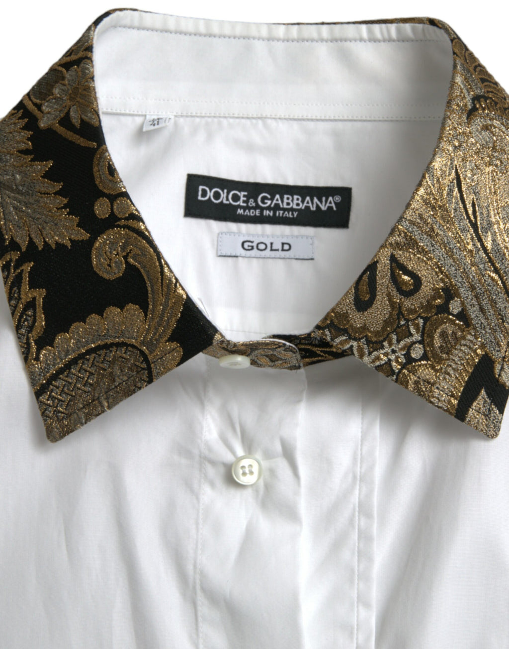 Dolce & Gabbana Weißes Jacquard-Baumwollhemd GOLD Formal Dress Shirt