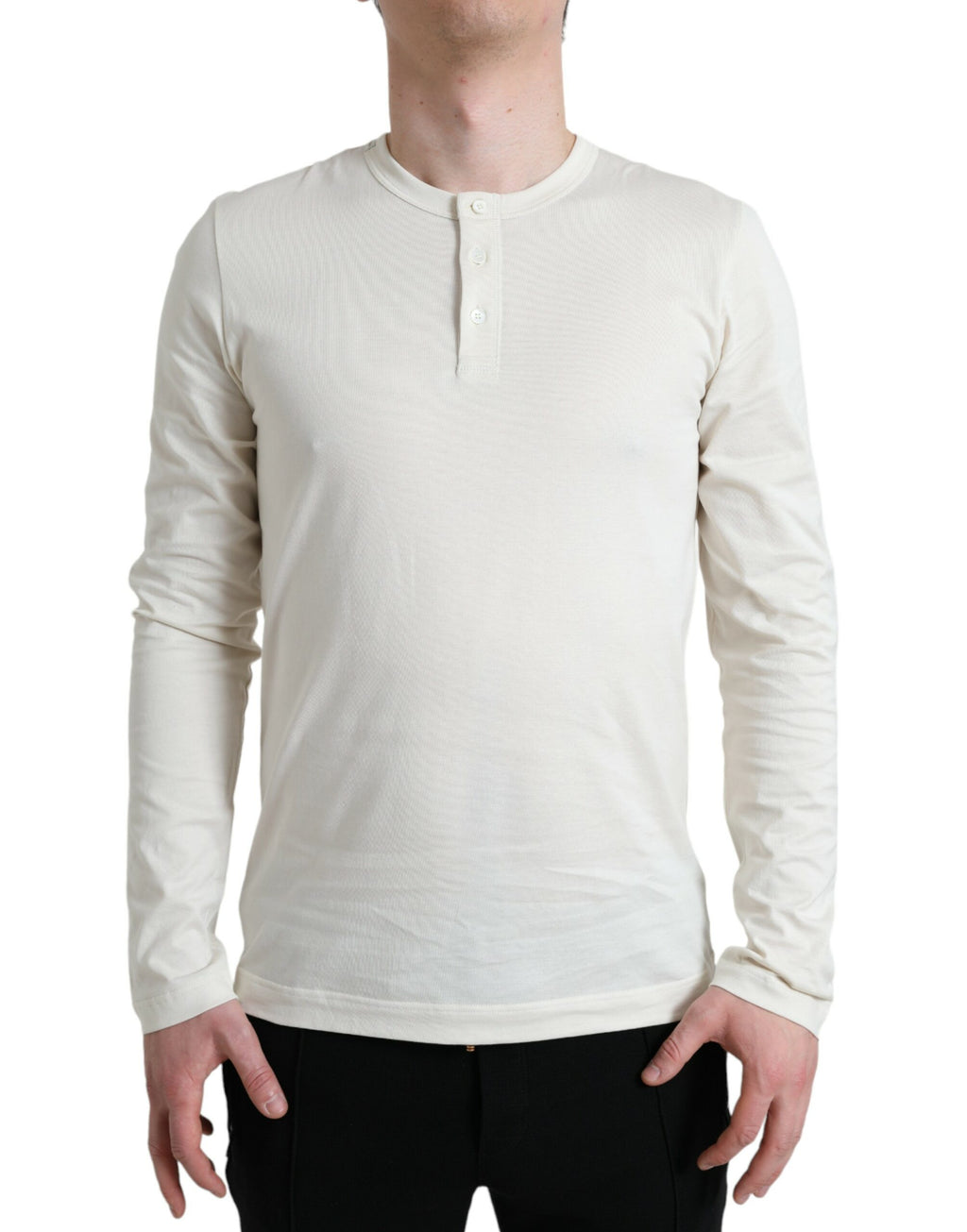 Dolce & Gabbana Off White Cotton Henley Pullover Pullover