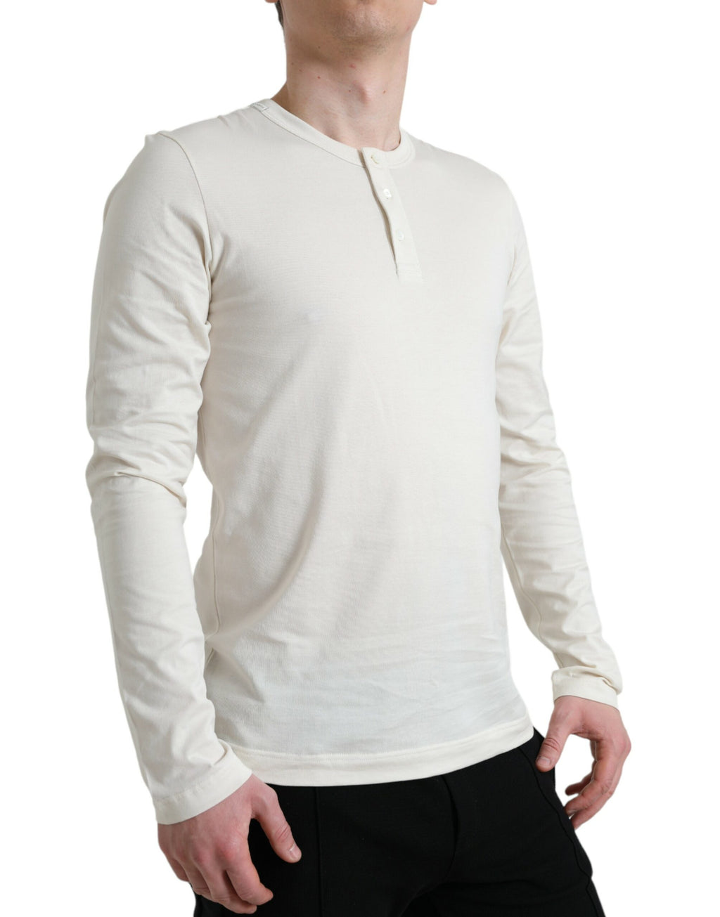 Dolce & Gabbana Off White Cotton Henley Pullover Pullover