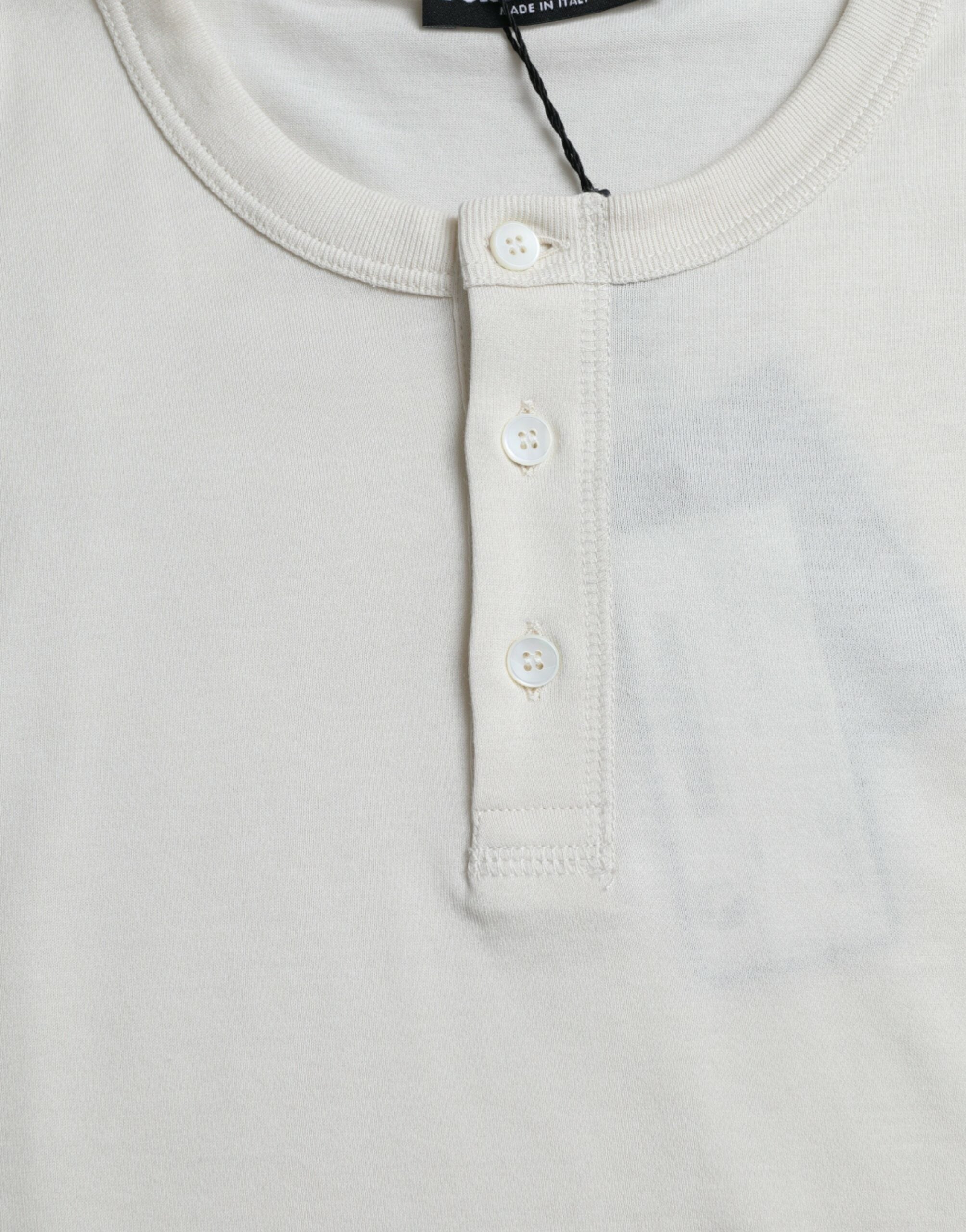 Dolce & Gabbana Off White Cotton Henley Pullover Pullover