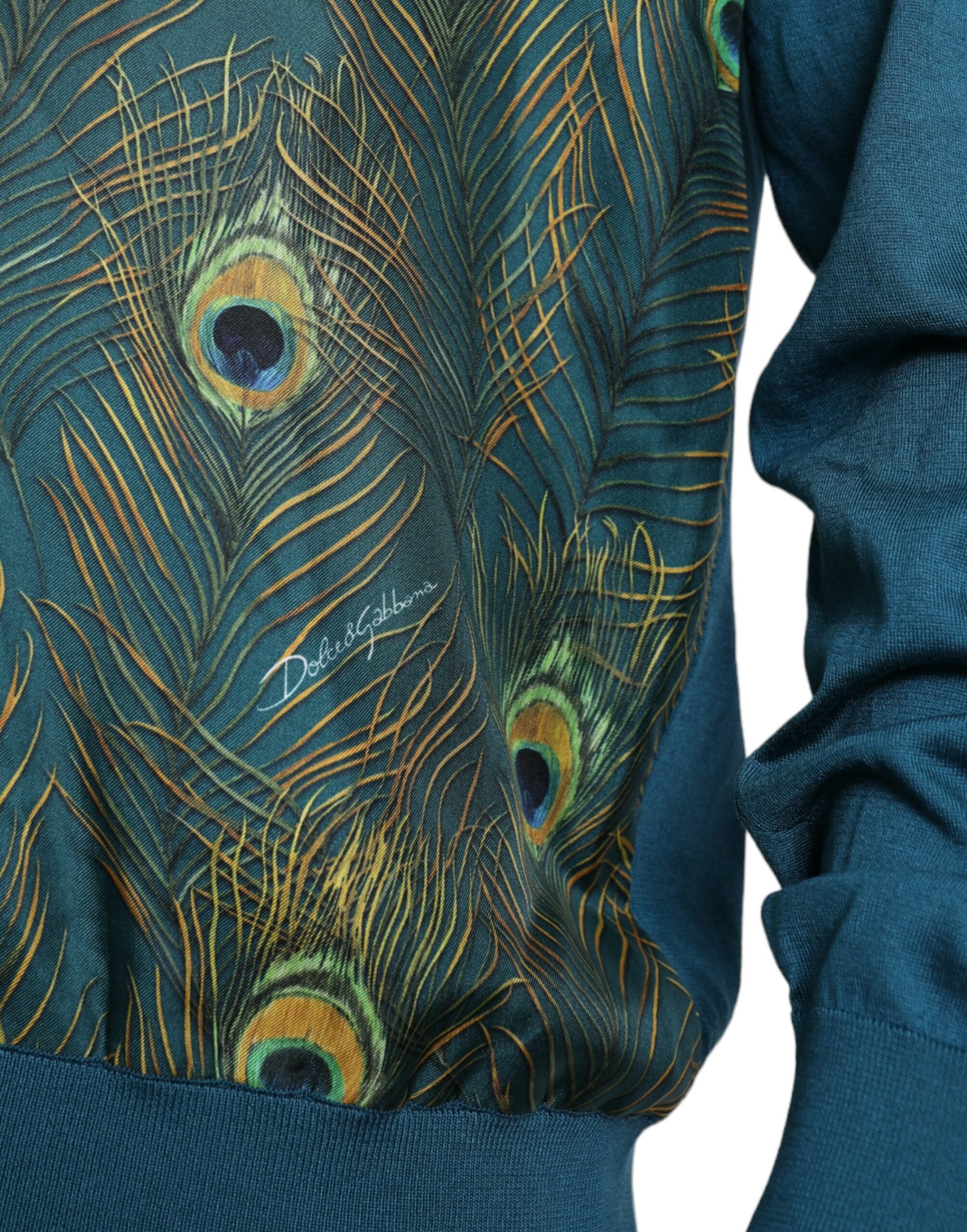 Dolce & Gabbana Grüner Pfauenfeder Pullover