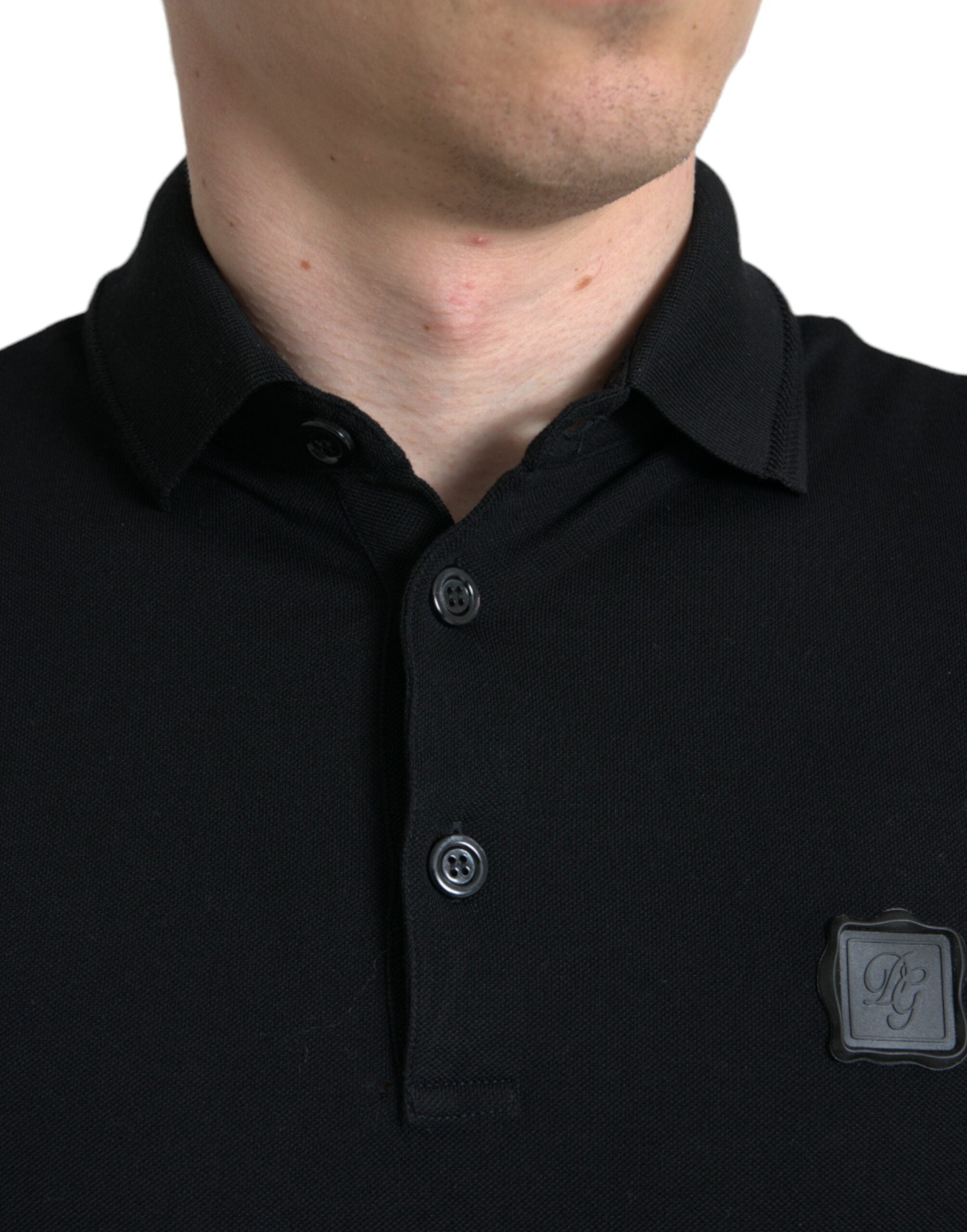 Dolce & Gabbana Schwarzes Logo-Kragen-T-Shirt mit kurzen Ärmeln