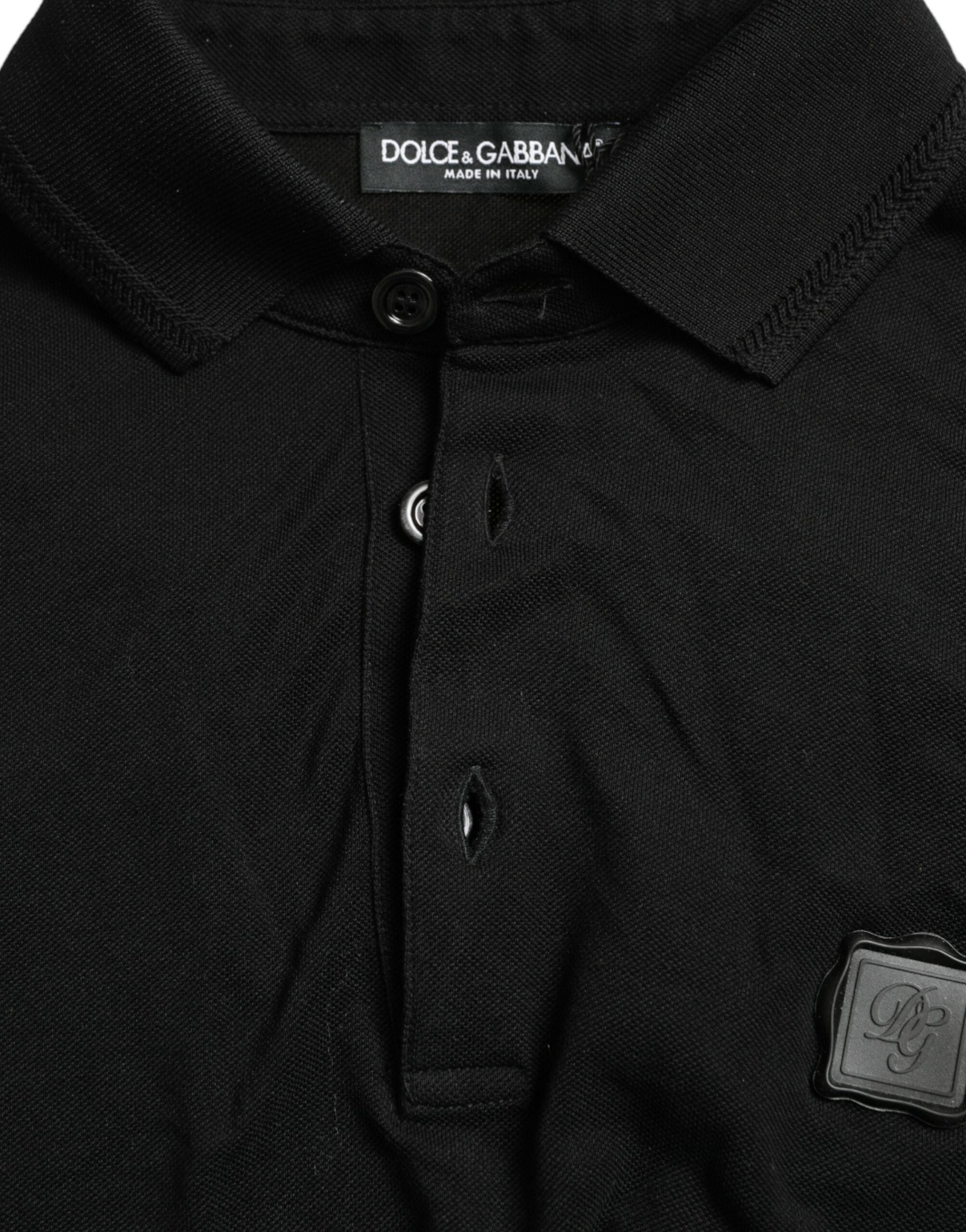 Dolce & Gabbana Schwarzes Logo-Kragen-T-Shirt mit kurzen Ärmeln