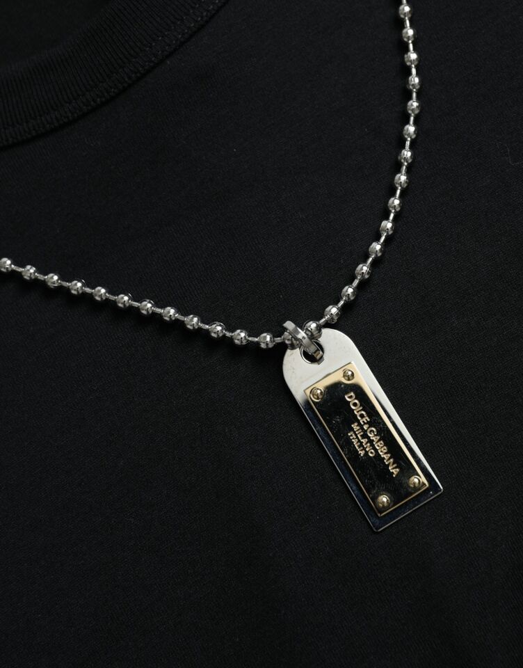 Dolce & Gabbana Schwarzes Silberketten-T-Shirt mit kurzen Ärmeln