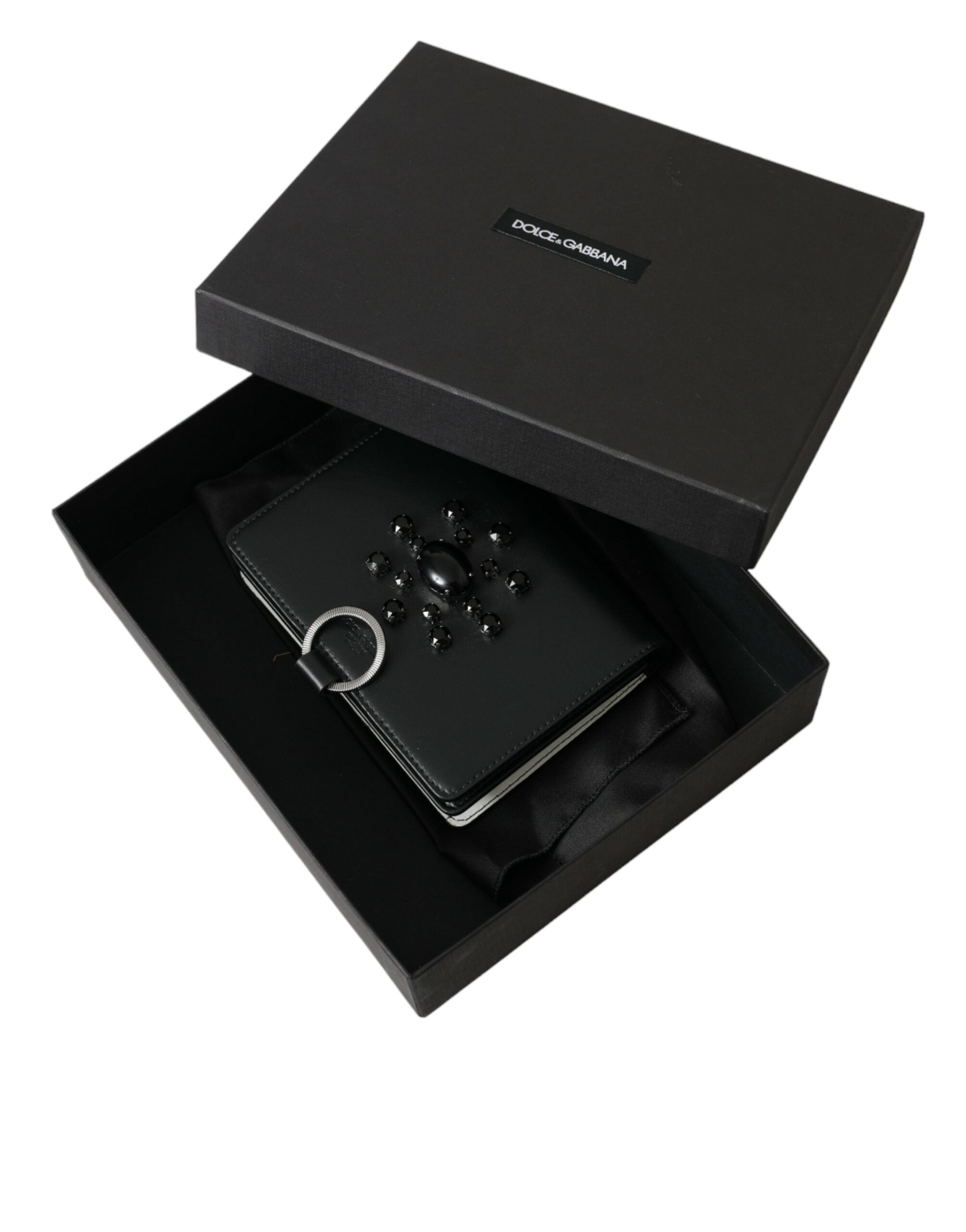 Dolce & Gabbana Schwarzes weißes Leder Crystal Embellished Cardholder Wallet