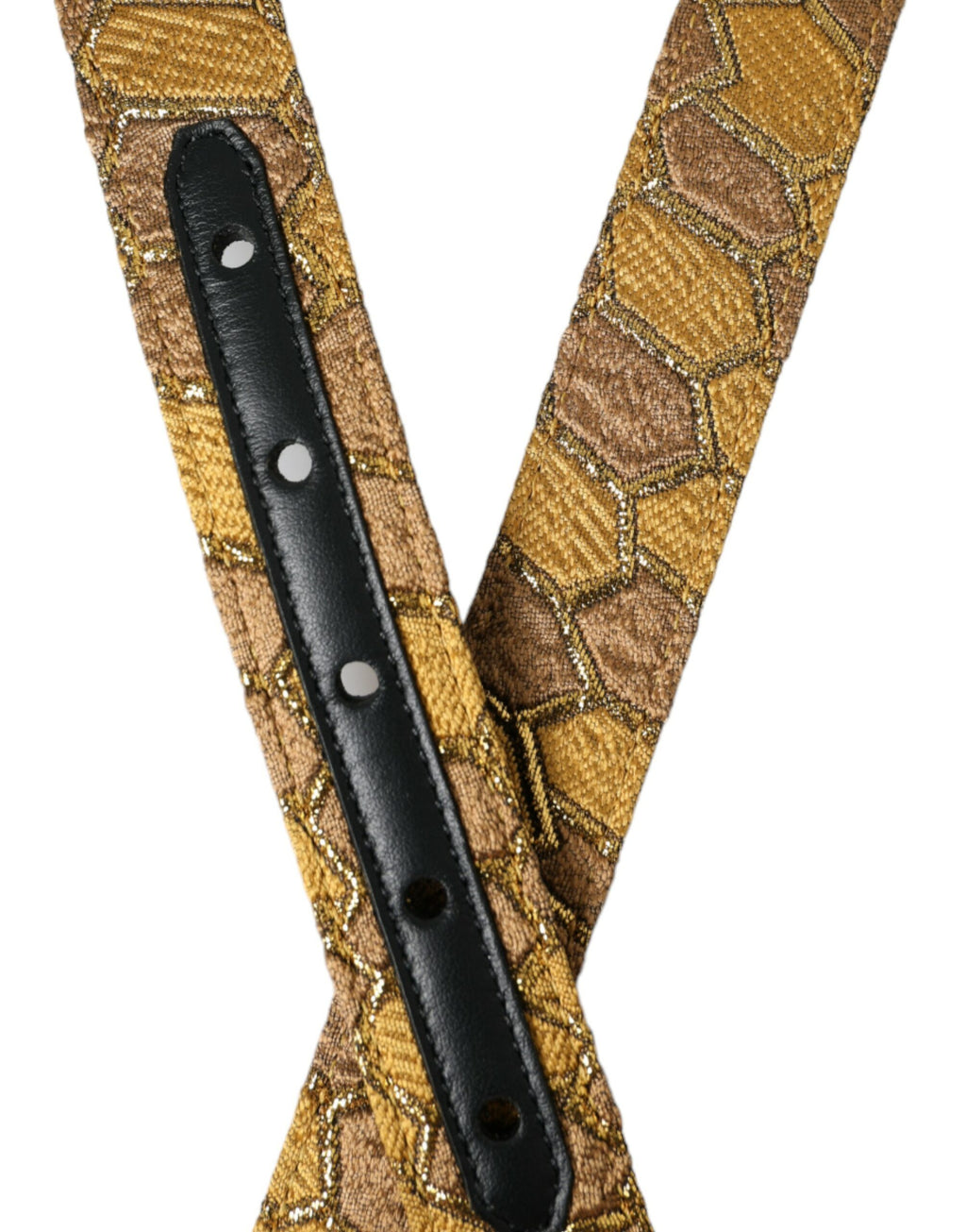 Dolce & Gabbana Goldfarbener Leder-Jacquardgürtel mit silberner Metallschnalle