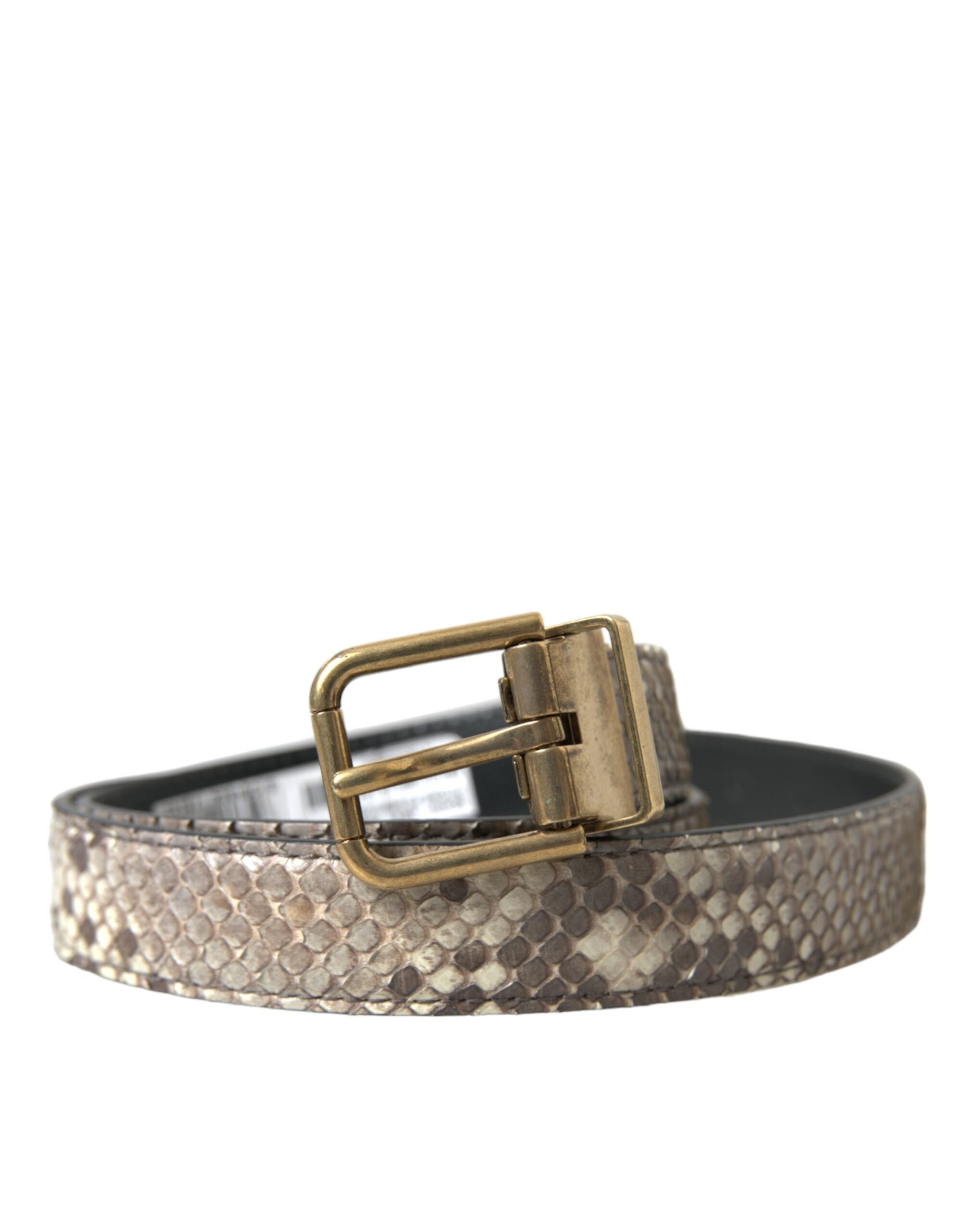 Dolce & Gabbana Brauner Pythonledergürtel mit goldener Metallschnalle