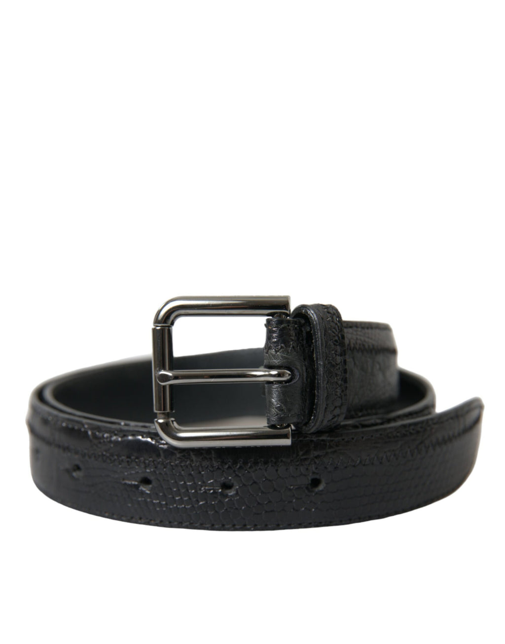 Dolce & Gabbana Schwarzes Exotenleder Silberne Metallschnalle Gürtel