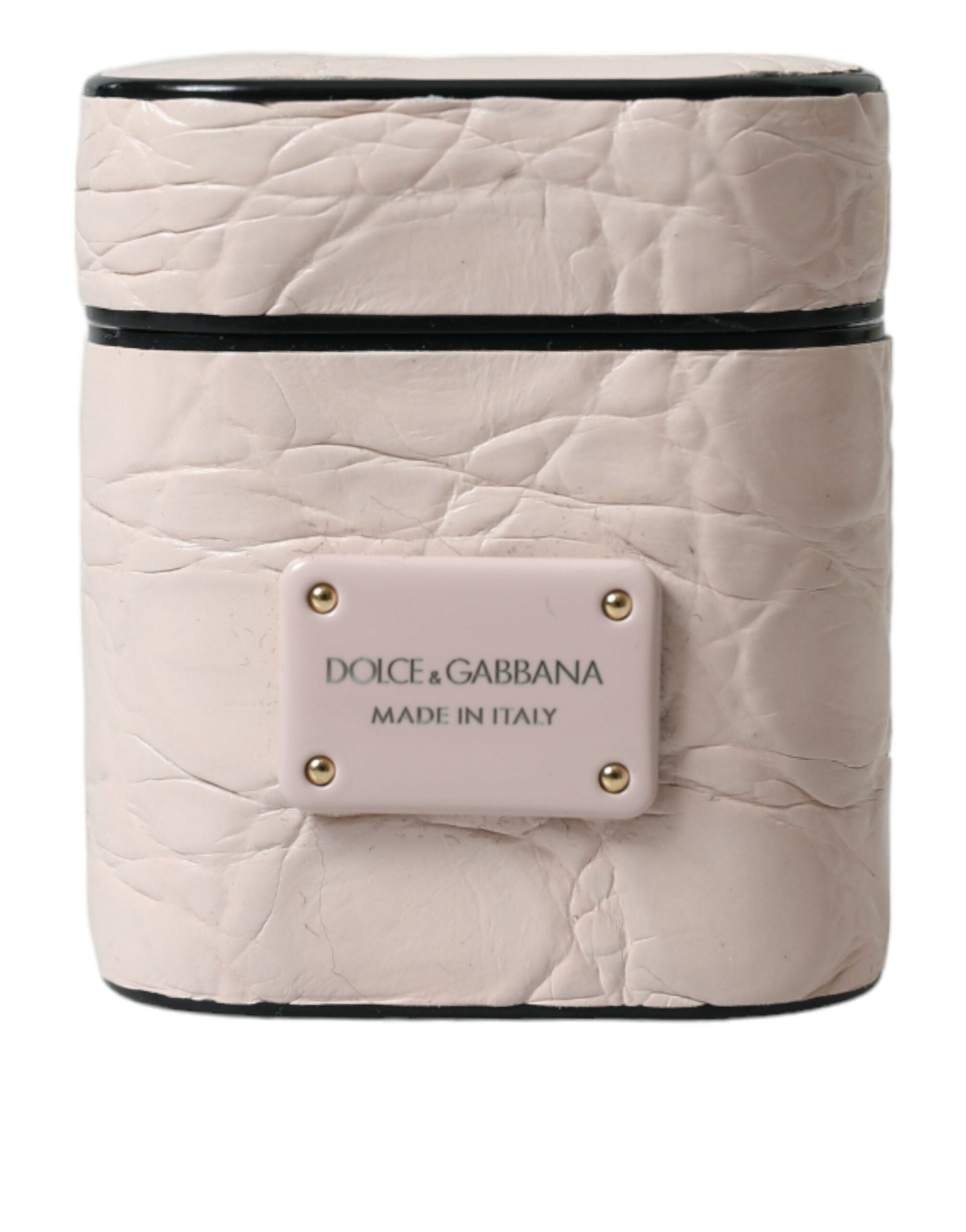 Dolce & Gabbana Hellrosa Kalbsleder Metall-Logo-Plakette Airpods Etui