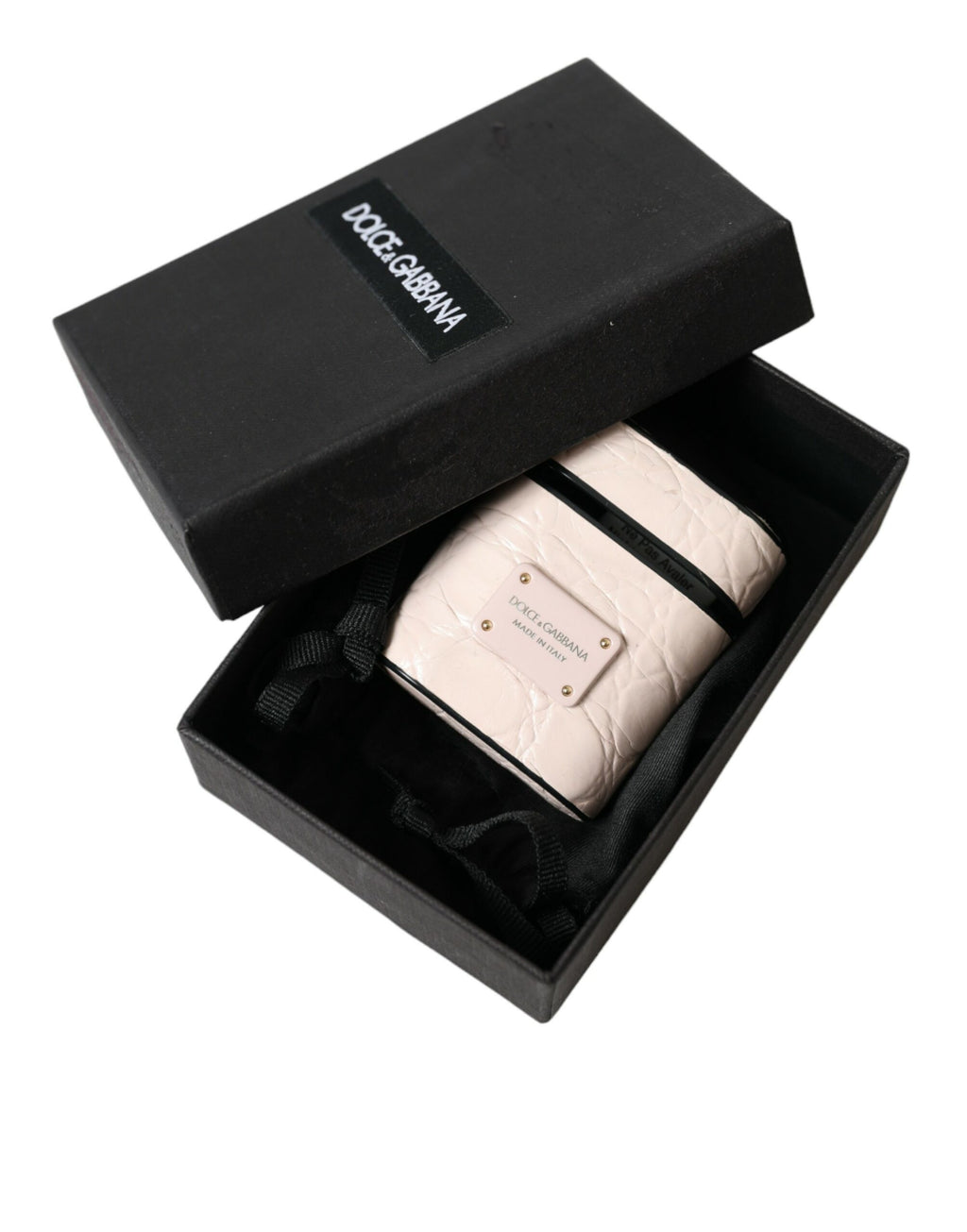 Dolce & Gabbana Hellrosa Kalbsleder Metall-Logo-Plakette Airpods Etui