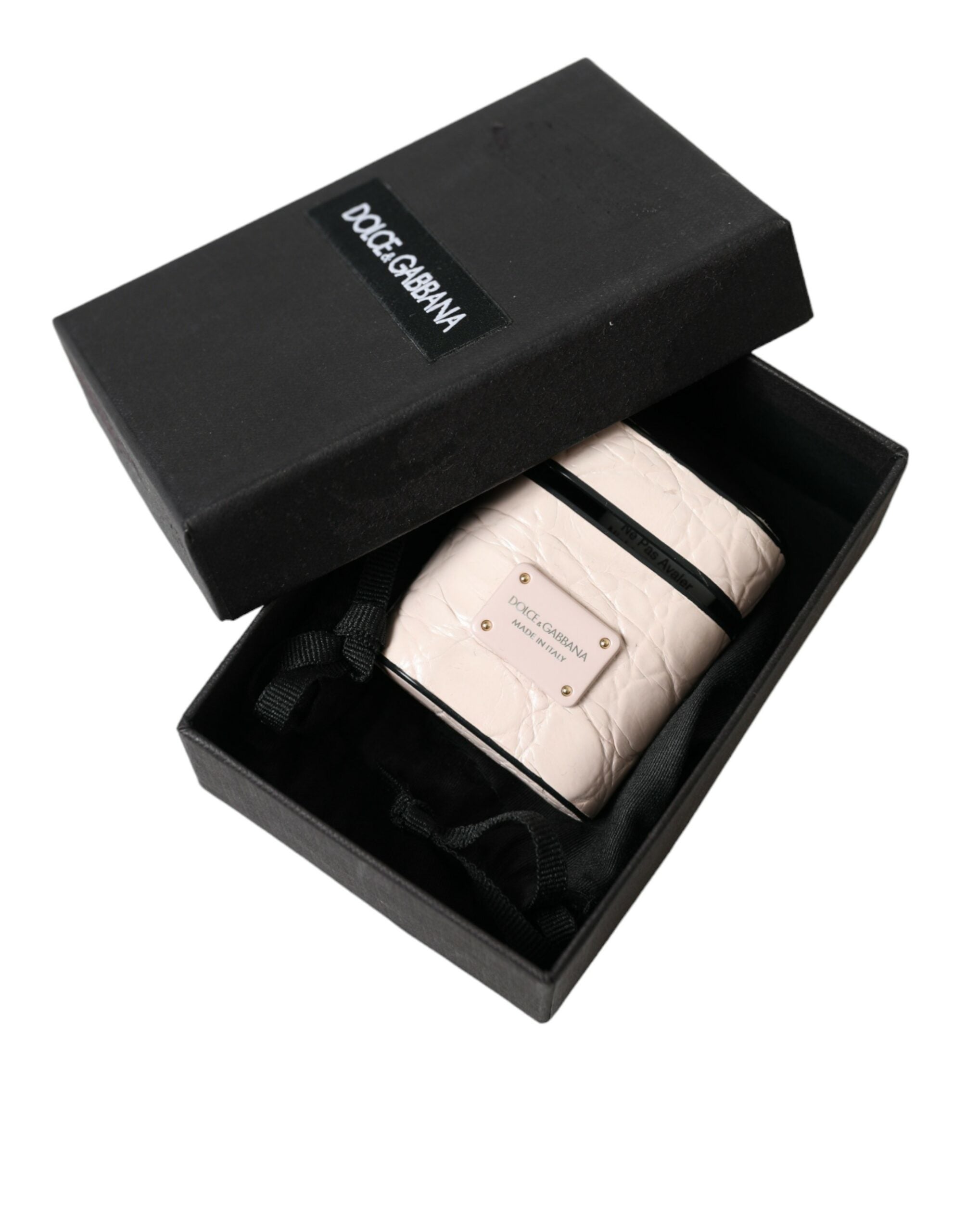 Dolce & Gabbana Hellrosa Kalbsleder Metall-Logo-Plakette Airpods Etui