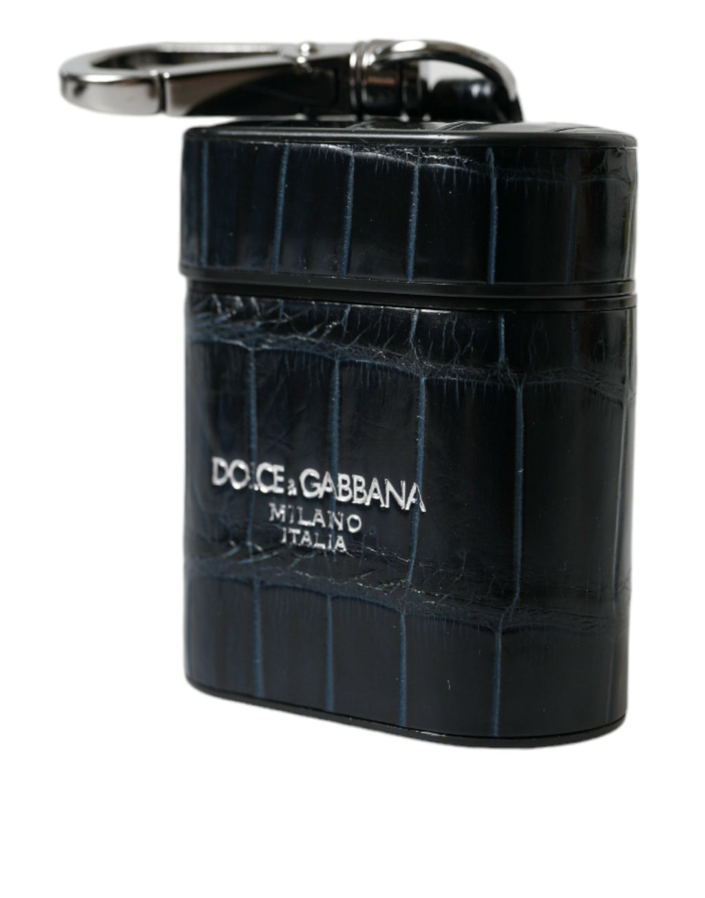 Dolce & Gabbana Schwarzes Krokodilleder Silber Metall Logo Airpods Etui