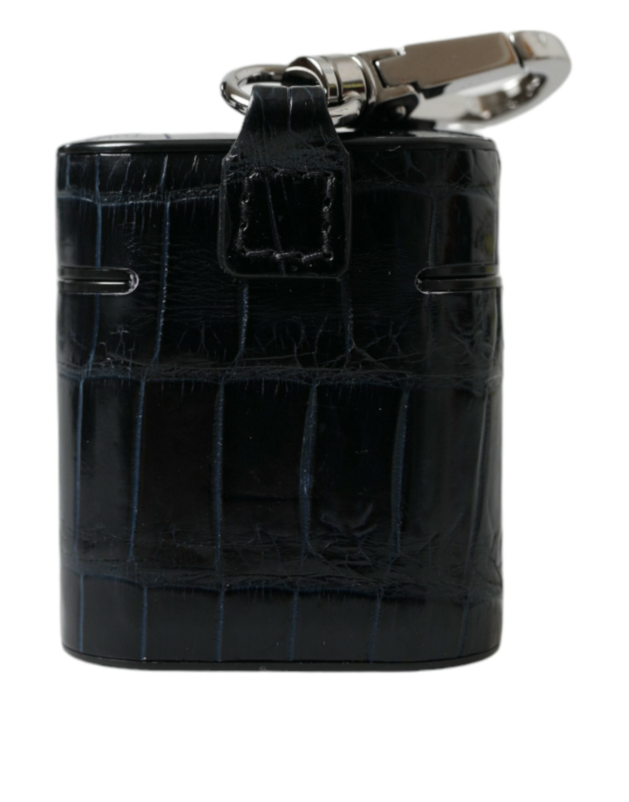 Dolce & Gabbana Schwarzes Krokodilleder Silber Metall Logo Airpods Etui
