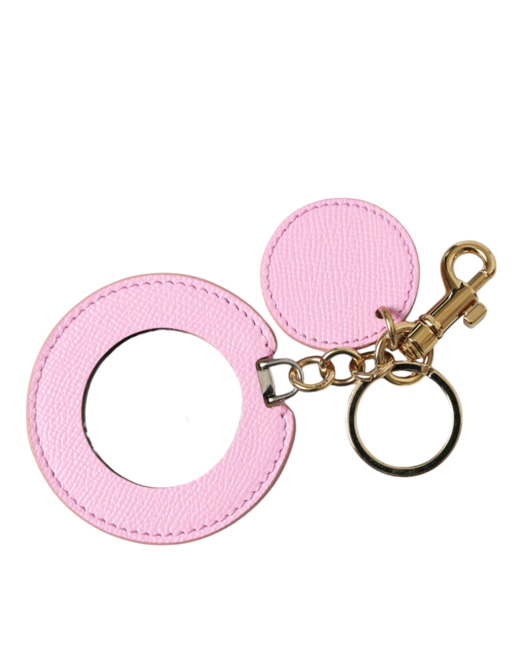 Dolce & Gabbana Rosa Kalbsleder Gold Metall Logo Druck Schlüsselanhänger Schlüsselanhänger