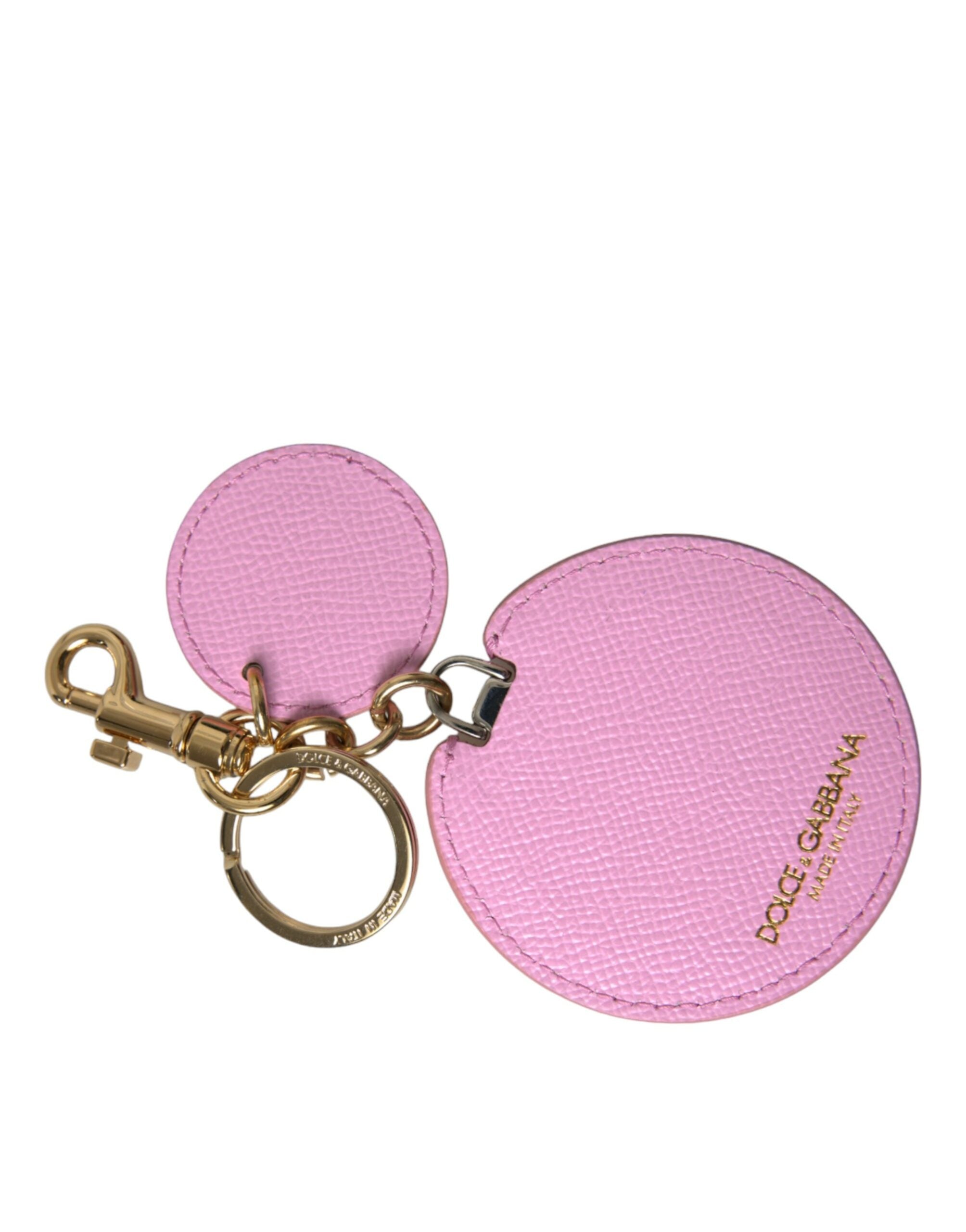 Dolce & Gabbana Rosa Kalbsleder Gold Metall Logo Druck Schlüsselanhänger Schlüsselanhänger